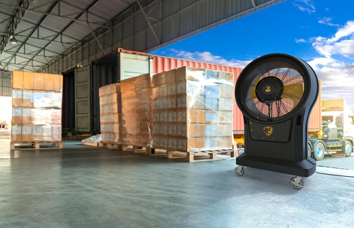 Big Ass Fans - Torrent Portable Misting Fan, 30-inch Fan Dia. with Atomizing Mister, 35 Gallon Tank with Hose Connection, 6800 CFM for up to 2725 sq. ft., 10ft Cord