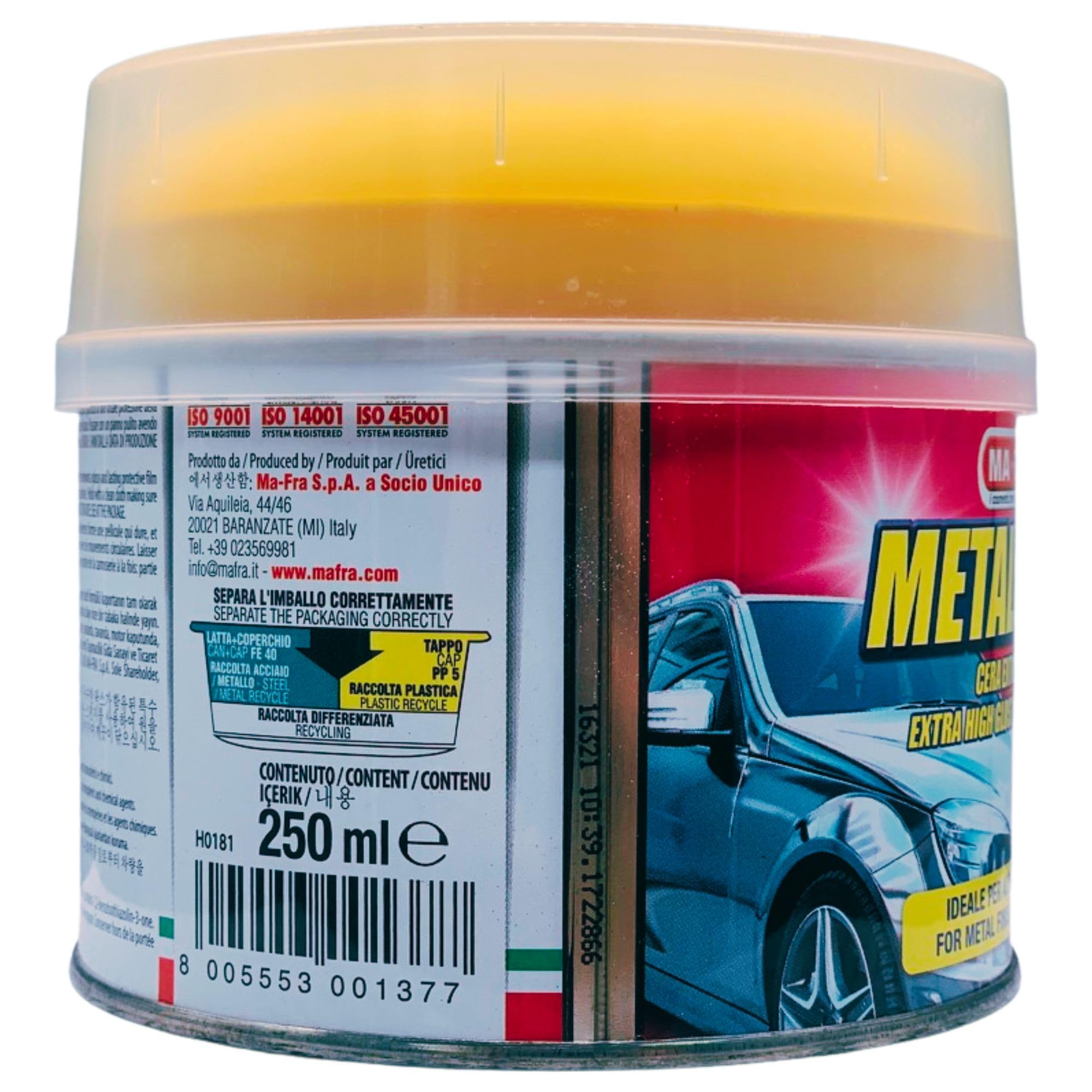 Cera Extralucida METALCREM, Ideale Per Auto Metallizzate. Rinnova e Lucida Il Colore Dell'Auto, Crea Una Pellicola Protettiva 250ml (4 Unità)