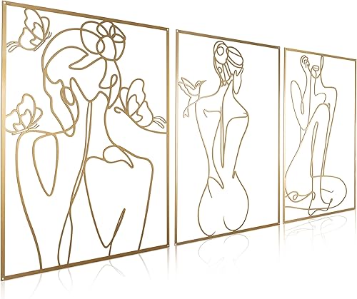 Miniatura 8 de 3J Group Arte de línea de metal XL para decoración de pared dorada  18 x 24 pulgadas, extra grueso con tornillos dorados, juego de 3 decoración de