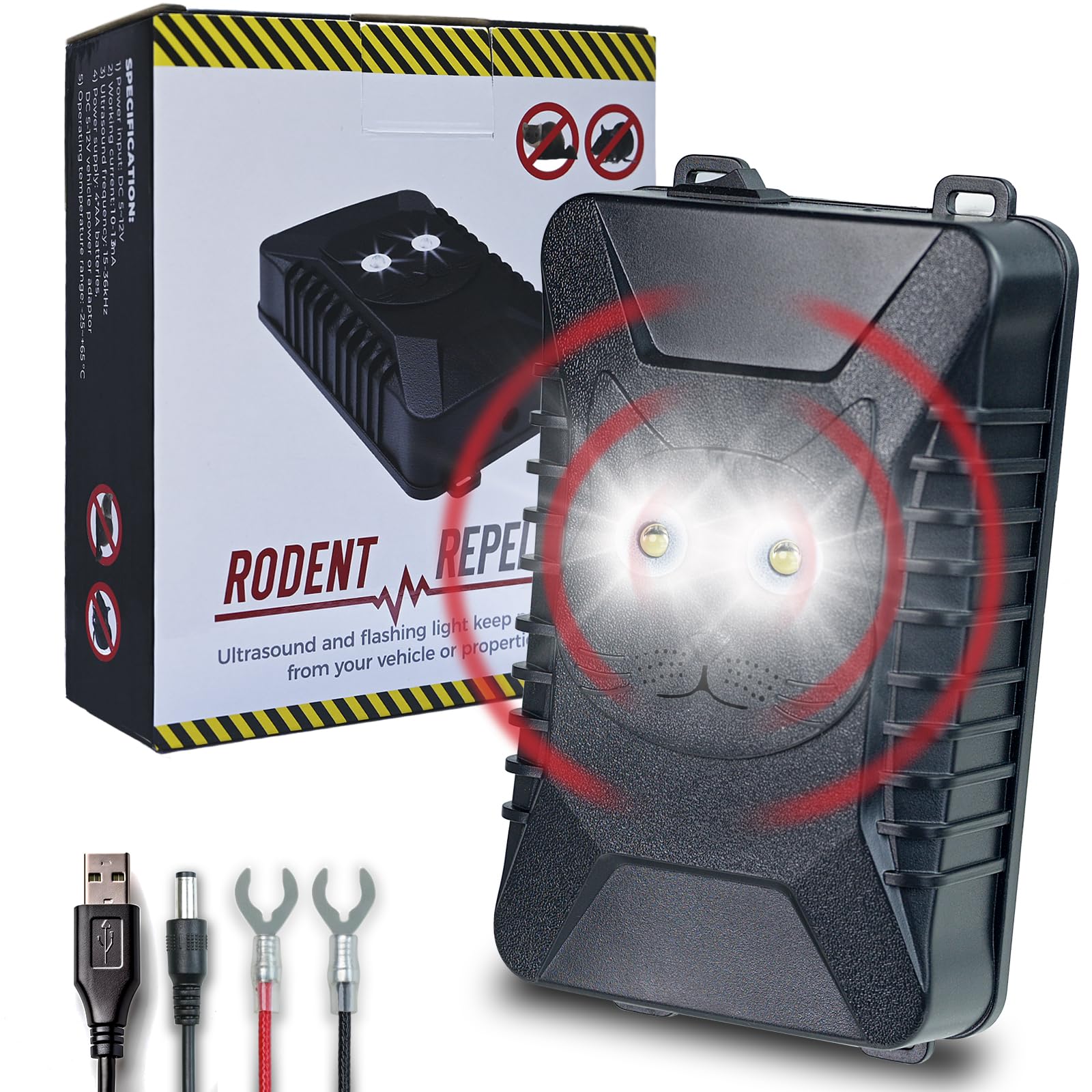 Repellente Ultrasuoni per Topi, Dissuasori per piccioni, Repellente Cimici Auto Professionale, Anti Martore Insetti Roditori con Doppio Flash, Garage per Auto, Sala Macchine, Magazzino Cantina