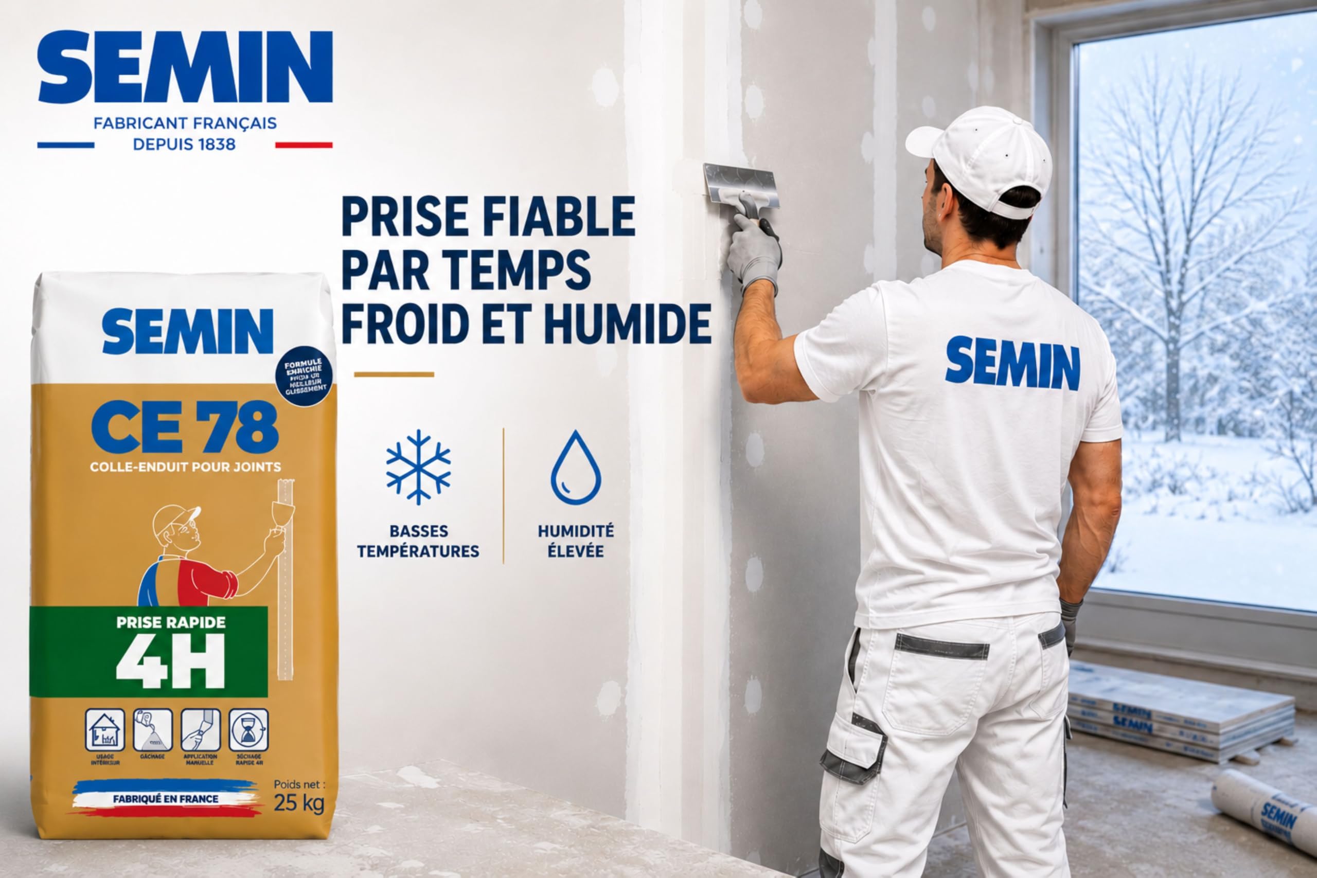 Semin A00640 CE 78 - Sellador rápido para juntas de placas de yeso, tiempo de toma 4 horas, interior, bolsa de 25 kg