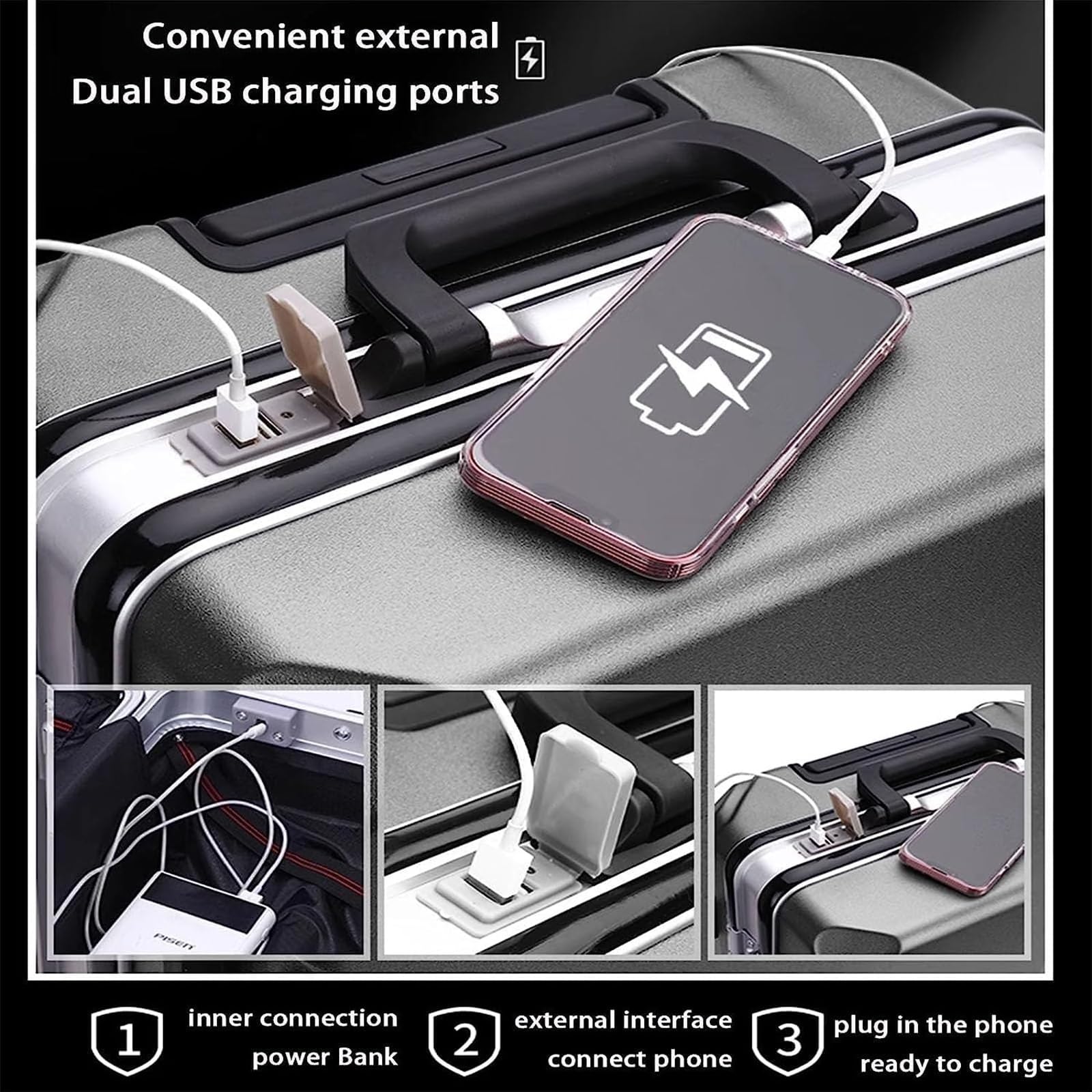 Maleta Maletas con Puerto De Carga USB, Cerradura Combinación TSA Ruedas Universales, Caja Fuerte para Equipaje Maletas De Viaje(I,20 in)