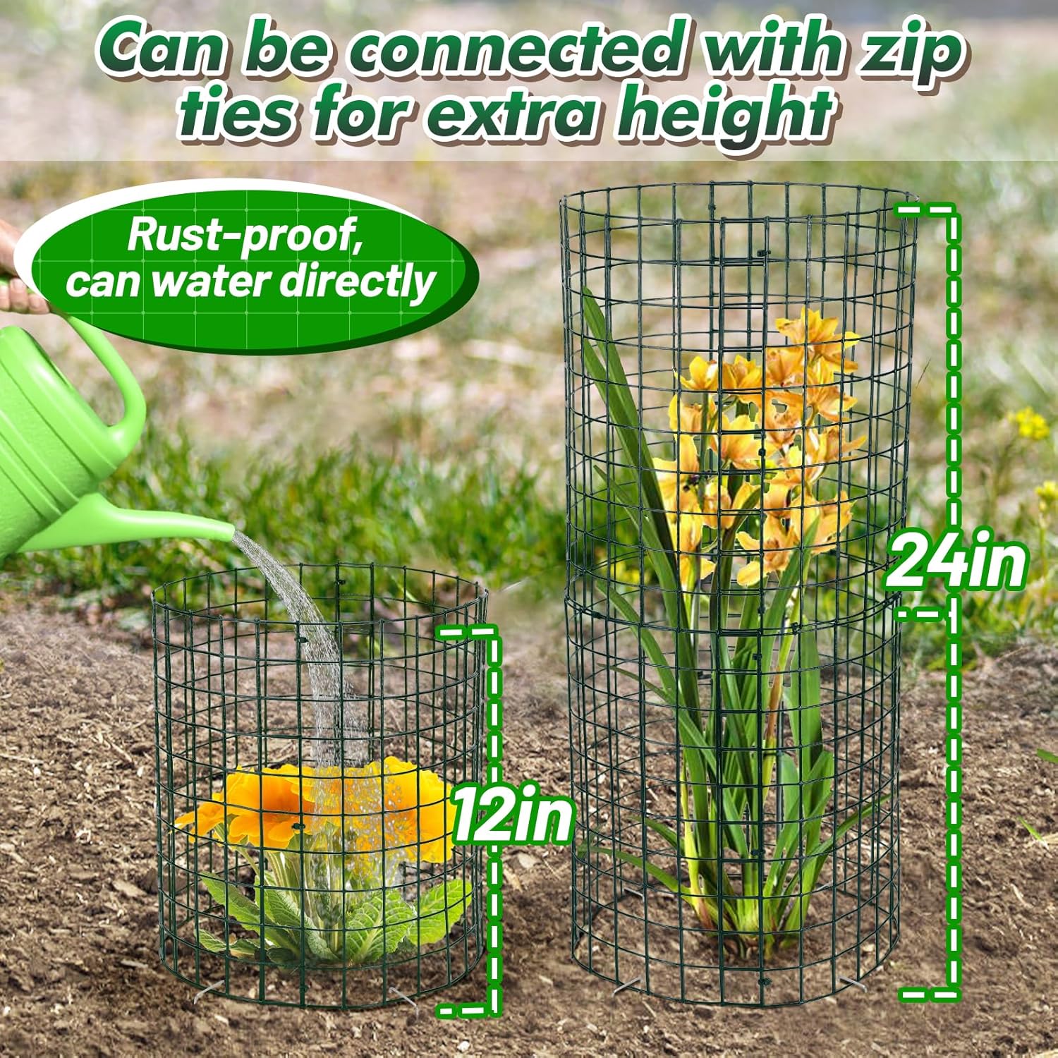 Alphatool 5 Packs Plant Protectors from Animals - 15pcs 17''L*12''H Easy to Bend Chicken Wire Nets Plant Cages Covers for Rabbits Squirrels Deers, Garden Bunny Barricades with Ties, Stakes, Gloves
