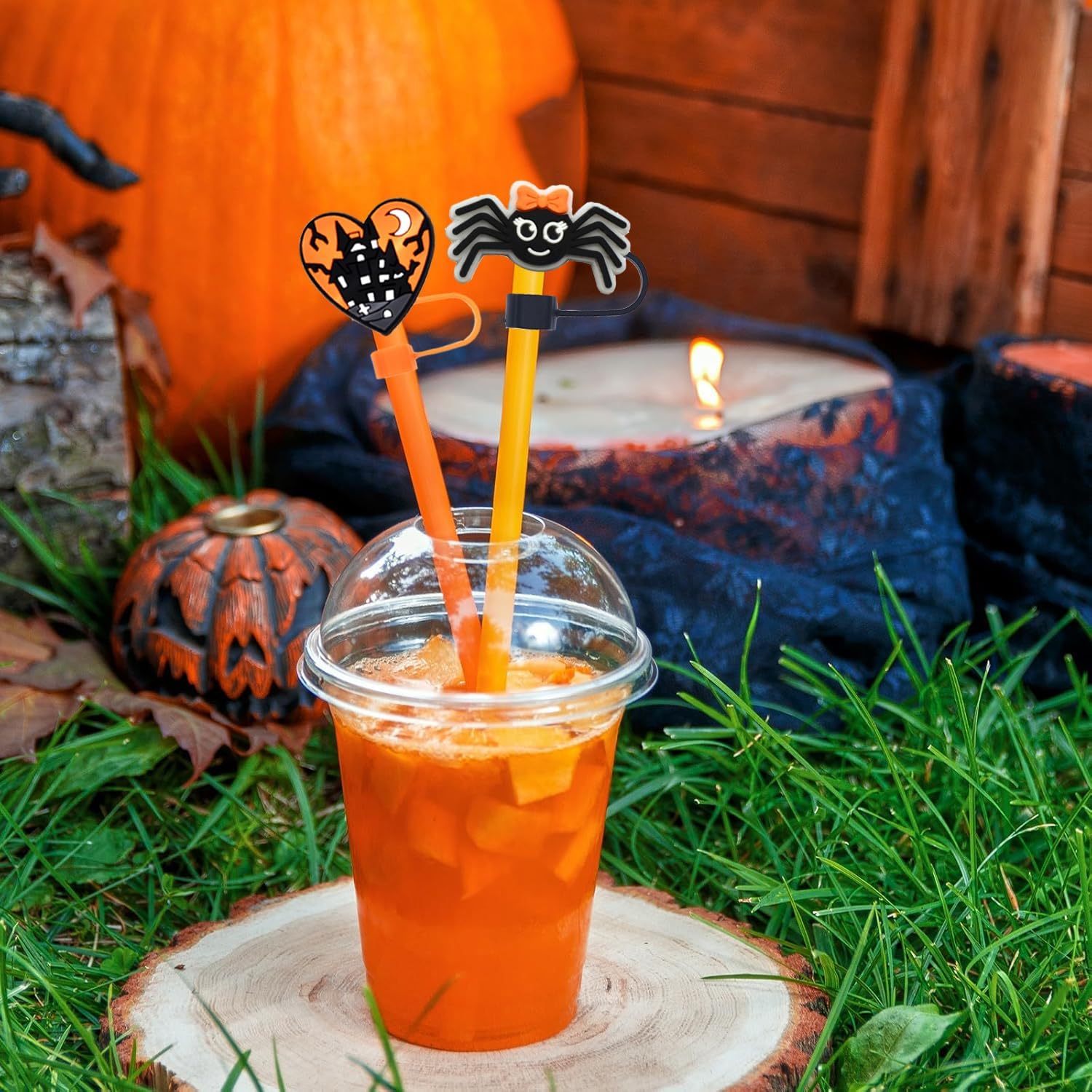 Stanley Straw Cap 6PCS, Topper for Stanley 30&40 Oz Tumbler - Spider Pumpkin Skull Silicone Straw Covers for Halloween Gifts - Image 6