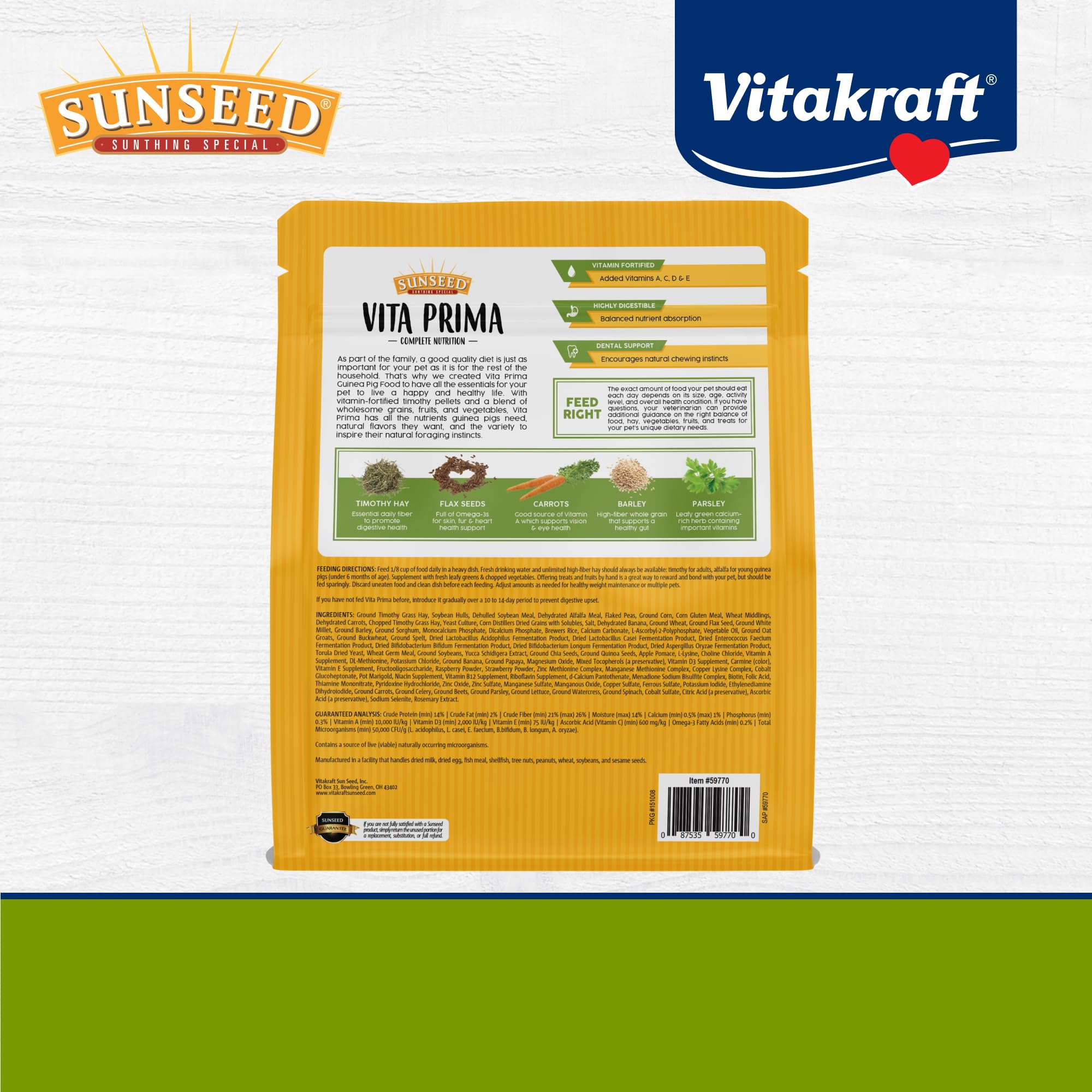 Sunseed Vita Prima Meerschweinchenfutter, 1,8 kg, 4-Pounds