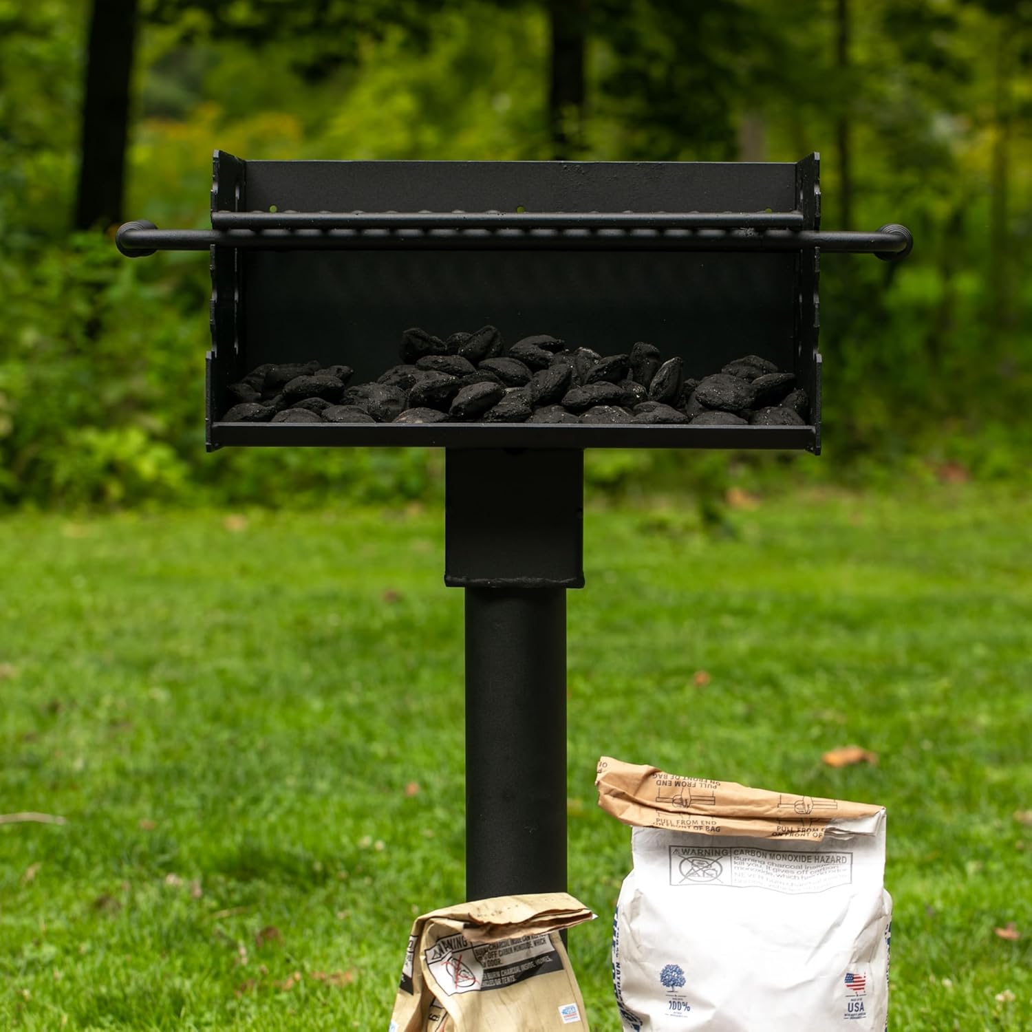 Commercial Grade Park Grill – Heavy-Duty Steel with 300 Sq Inch Cooking Grate, 360° Swivel Post, Made in the USA by Jamestown Advanced Products