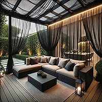 Draphelle Extra Wide Waterproof Black Mesh Outdoor Curtains - Bug Screen Privacy Netting for Patio Porch Balcony, 125x98" 2 Panels
