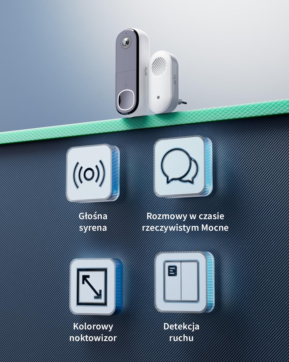 Arlo 2K HD Wideo Dzwonek do Drzwi z Gongiem, WiFi Doorbell, Czujnik Ruchu, Dwukierunkowy Dźwięk, Syrena, Pole widzenia 180, Obraz w nocy, Kompatybilny z Alexa, Testowy Plan Arlo Secure