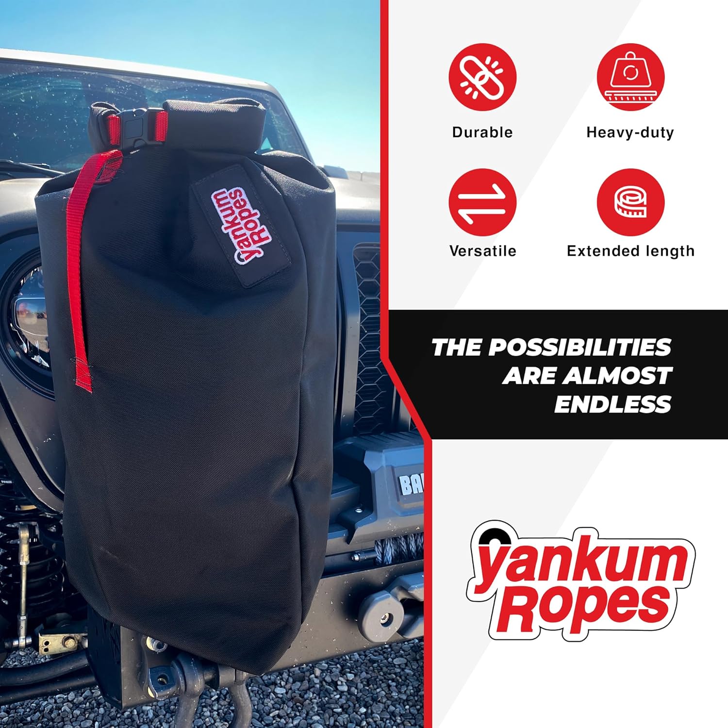 Yankum Off-Road Recovery Kit – Kinetic Recovery Rope, Soft Shackle with Chafe Sleeve, Ballistic Nylon Bag & Snatch Block Ring for Vehicles, ATV/UTV, Jeep, and Truck Towing, Heavy Duty Gear Made in USA
