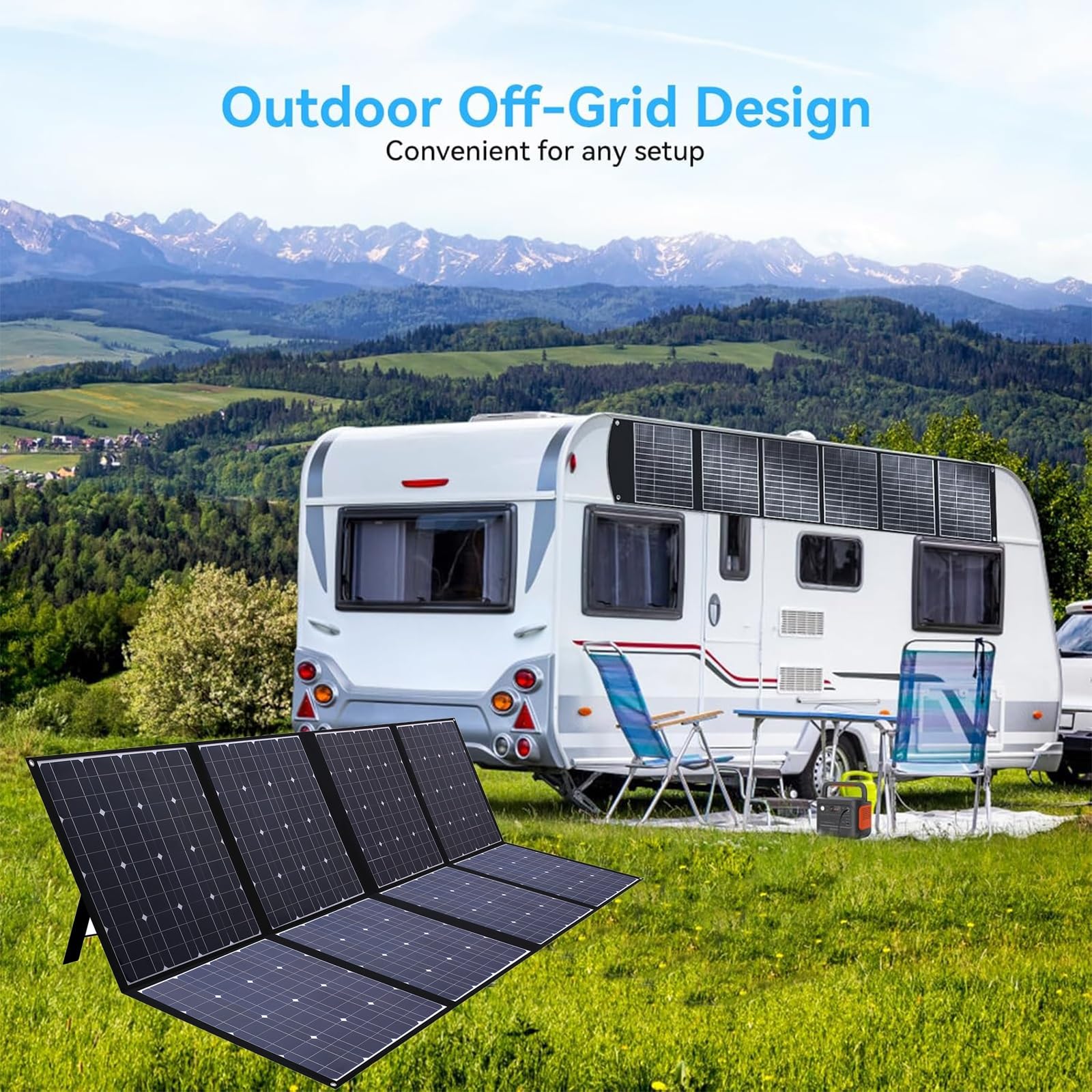 Panel solar portátil con soporte impermeable IP65 y ajustable, monocristalino plegable de 400 W, maleta de panel solar para estación de energía, caravana, camping