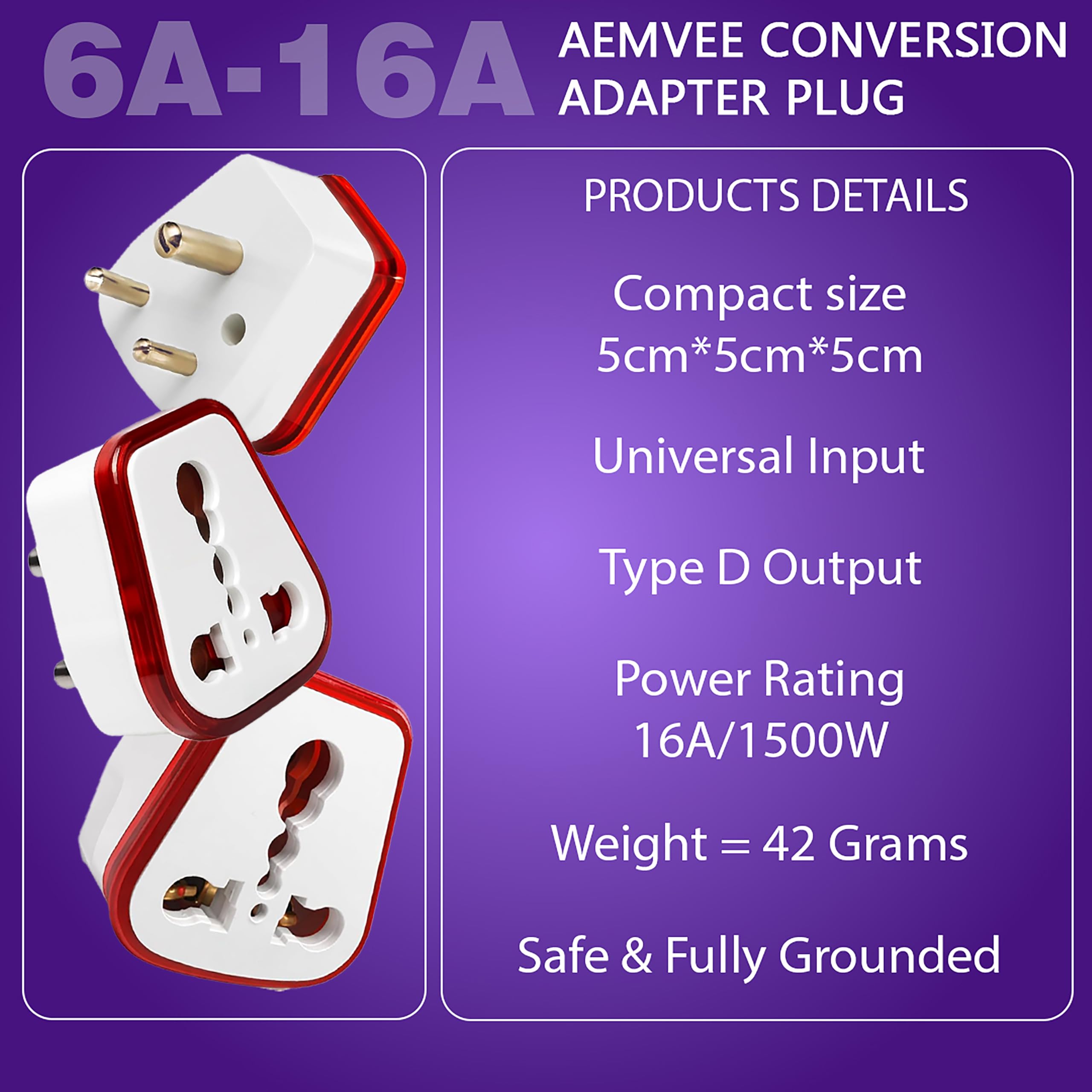 16amp Converter Plug for India (Pack of 1) 6ampere to 16ampere 3-Pin International Socket for Big Size 16 A Plug Top (Use 16amp Devices in 6amp Socket) for Geysers A/C Microwave Refrigrator — Amazon image 8