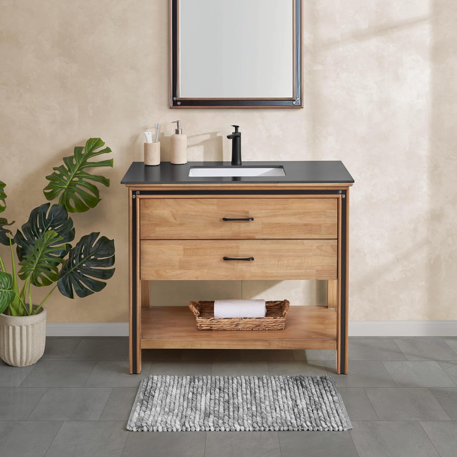 French Connection Space Dye Chunky Chenille 20" x 34" Bath Rug, Grey