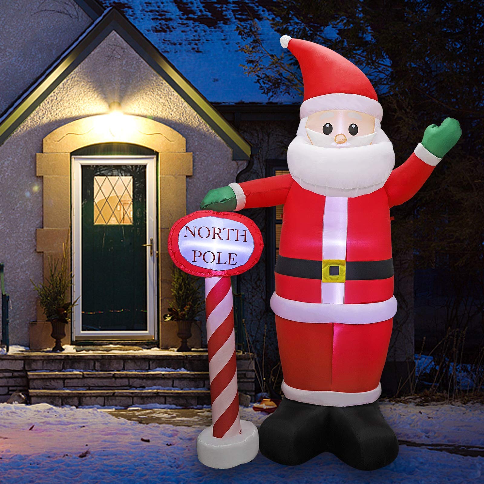 MorTime Père Noël Gonflable de 2,4 m avec Guide Lumineux, Père Noël géant Lumineux avec lumières LED, décoration de Cour, décoration de fête pour décorations d'extérieur de Noël