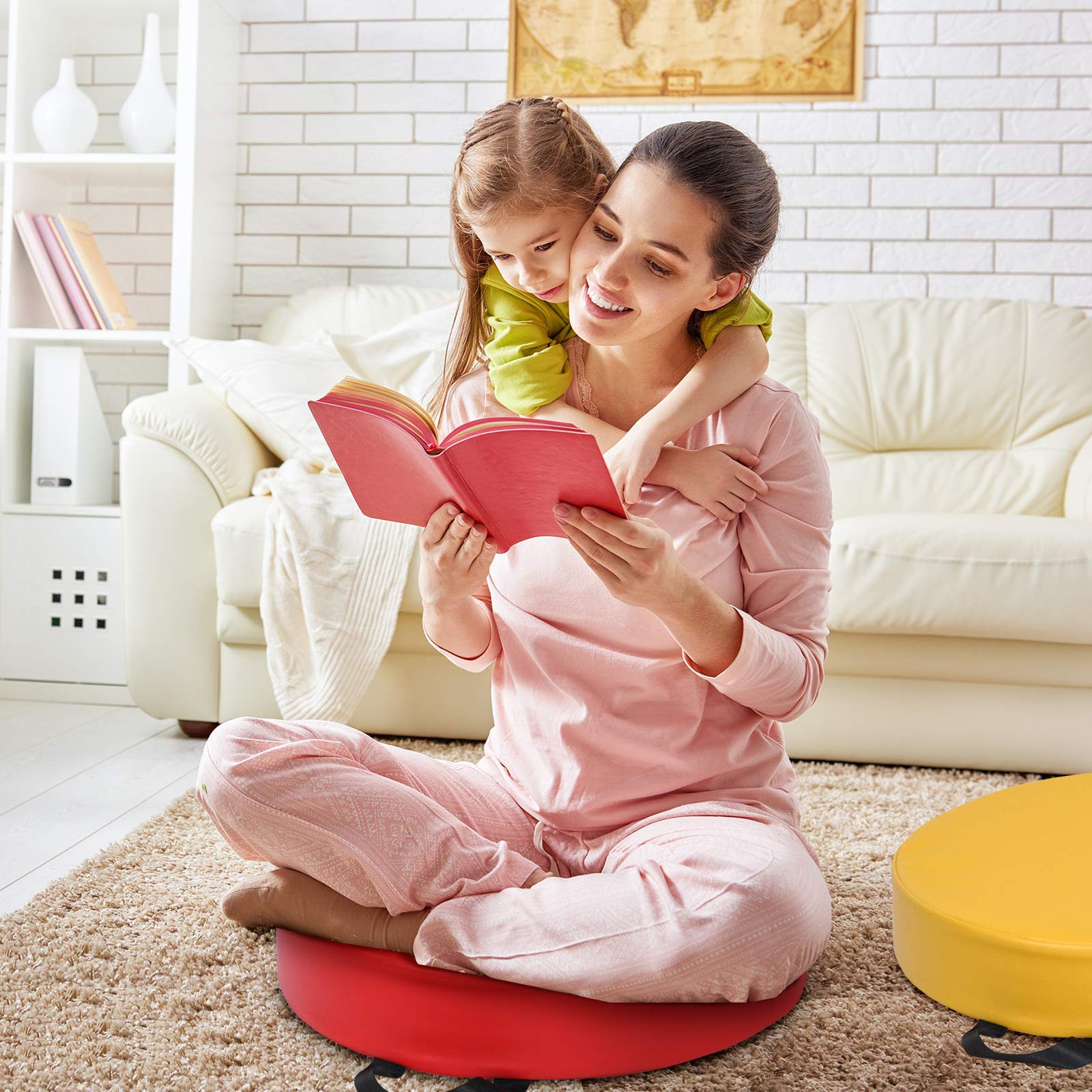 COSTWAY Juego de 6 Pizas Cojines para Niños con Asa y Cremallera Cojines de Suelo Asiento Multicolor para Habitaciones Infantiles y Guardería