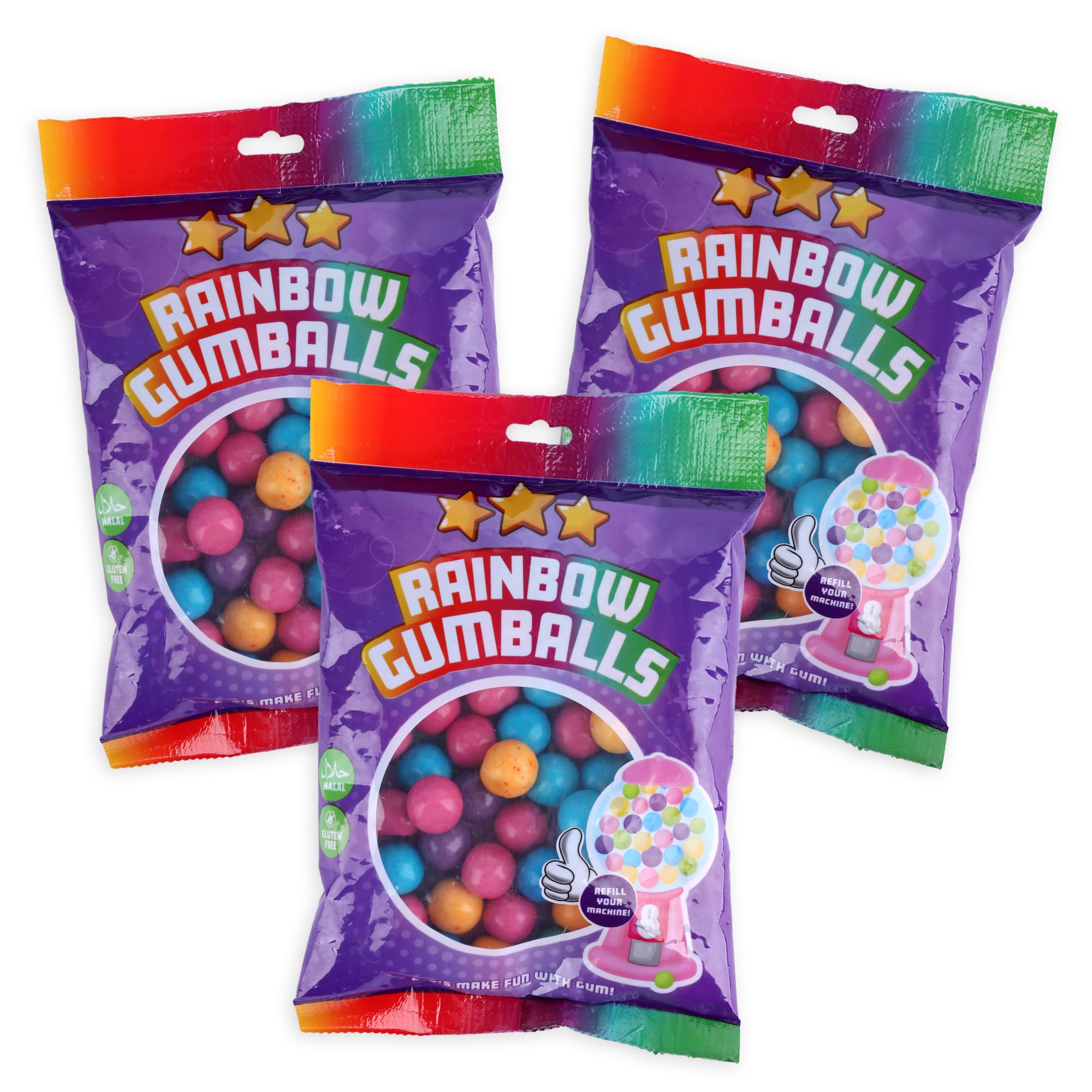 Becky’s Rainbow Gumballs 3er Pack (3×200g) – Bunte Nachfüll-Kaugummis für Kaugummi-Automat – Retro Bubble Gum-Kugeln mit Fruchtgeschmack – Für Candy Bar, Kindergeburtstag, Partys, Deko und mehr