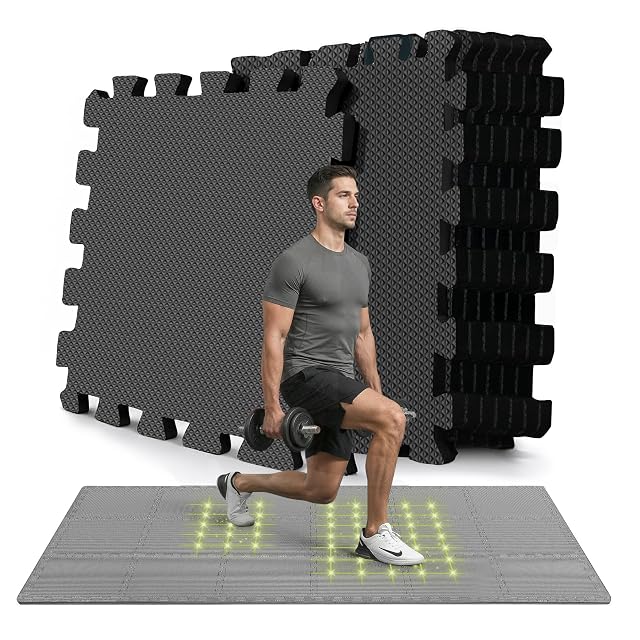 bemaxx Gym Mats Set - 18 pcs EVA Interlocking Foam Floor Tiles 12 6x12 6x0 4 18sqft Protective