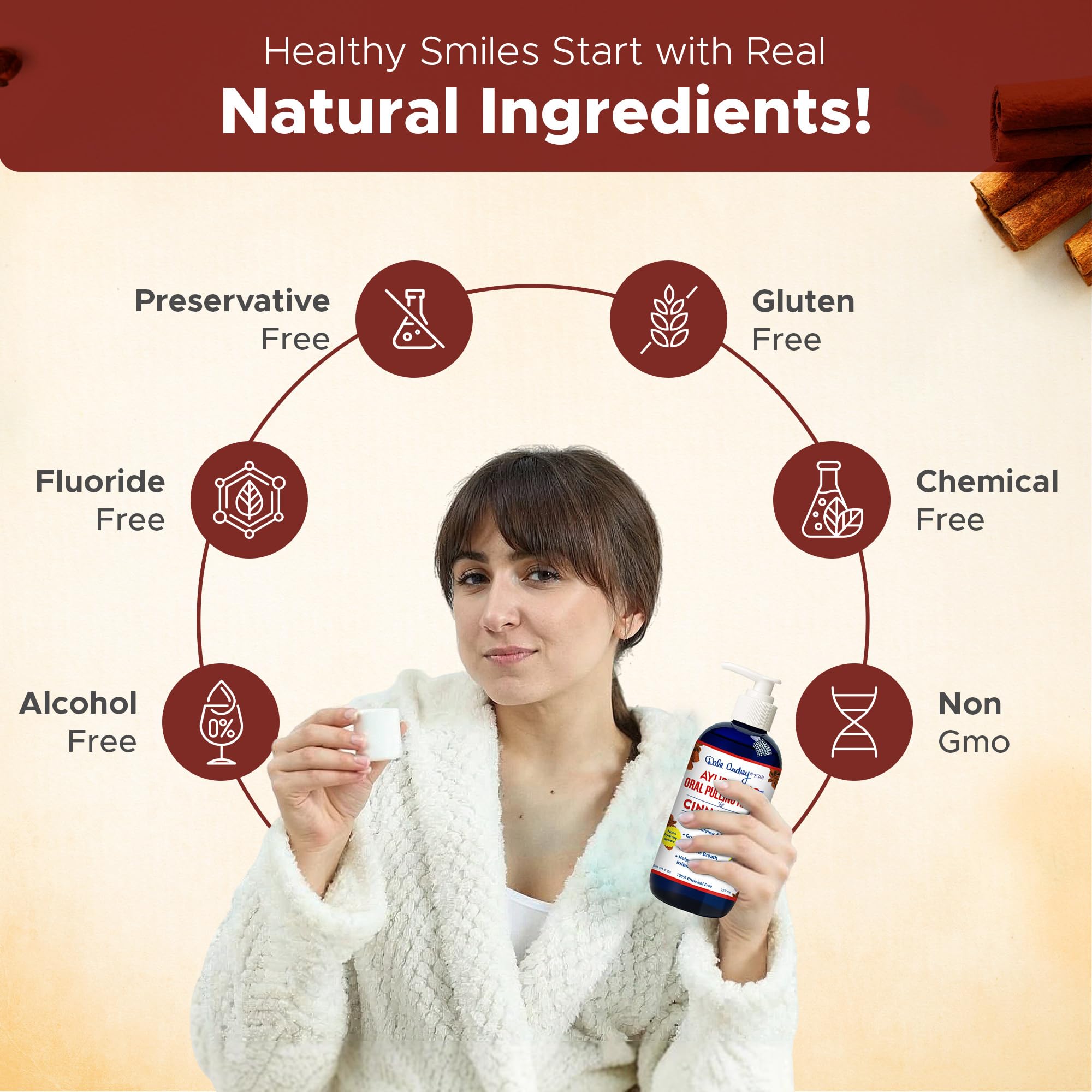 Dale Audrey Ayurvedic Nano Hydroxyapatite Oil Pulling for Teeth and Gums | Cinnamon Flavored Organic Oral Rinse Mouthwash for Bad Breath | Essential Oils for Teeth Whitening & Fresh Breath | (8 oz)