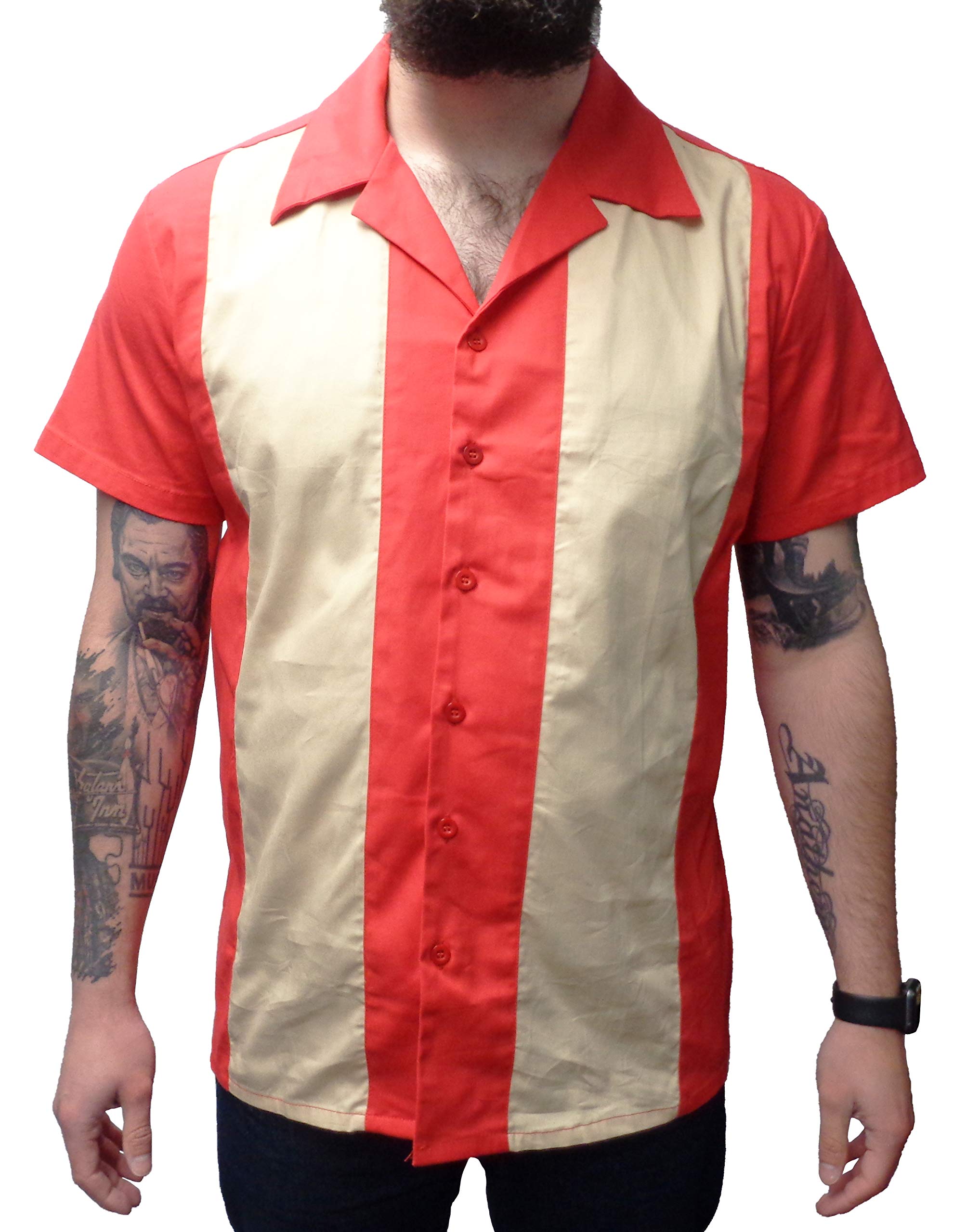 Mazeys Rockabilly Bowling Shirts (X Large, Deep Red/Cream)