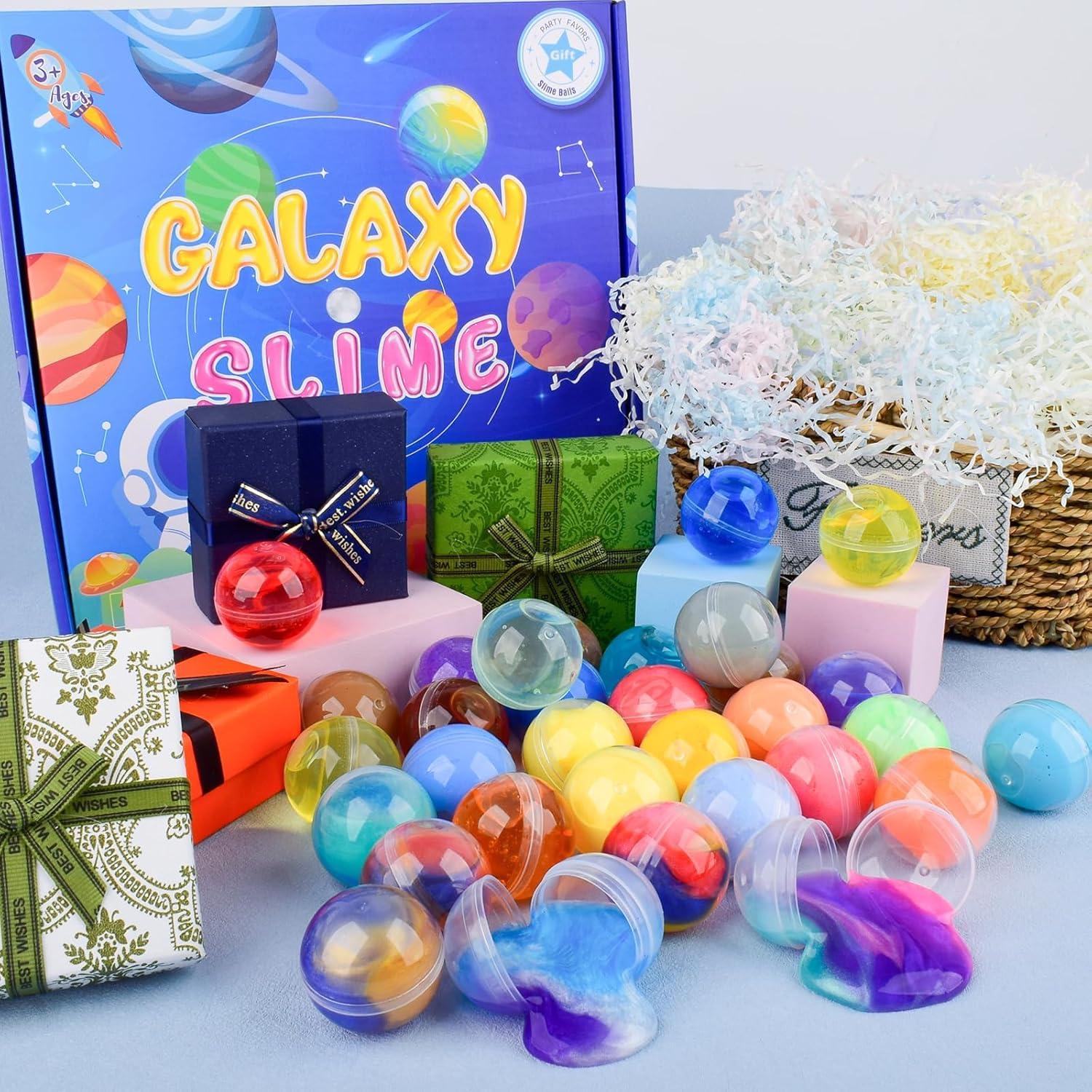 32 Pack Galaxy Slime Balls for Kids, Slime Party Favor, Soft & Non-Sticky, Mess-Free, Stress Relief - Toys for Girls and Boys, Birthday Gifts, Classroom Reward, Party Supplies, Goodie Bag Stuffers