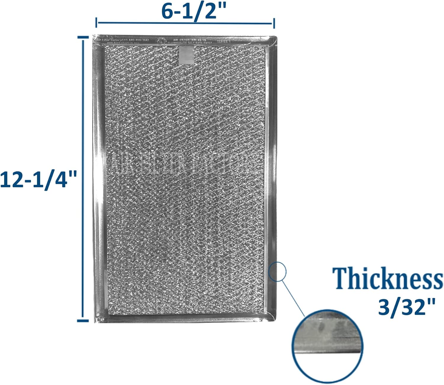 Air Filter Factory 6-1/2 x 12-1/4 x 3/32 Inches Range Hood Aluminum Grease Filters 2-Pack