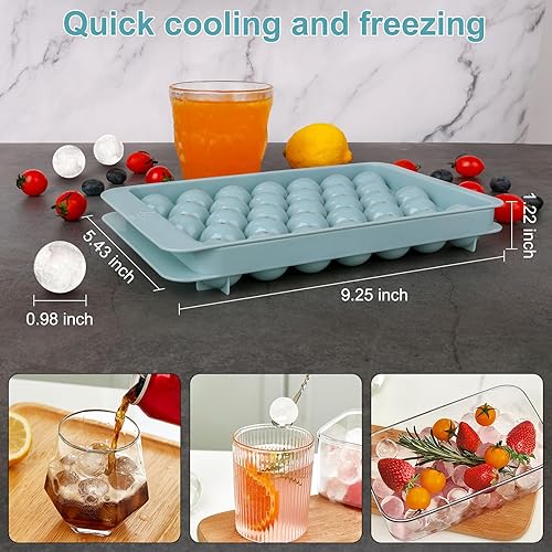 Miniatura 5 de Bandejas para cubitos de hielo con tapas para congelador, bandeja para cubitos de hielo de 33 esferas con fácil liberación para café helado o
