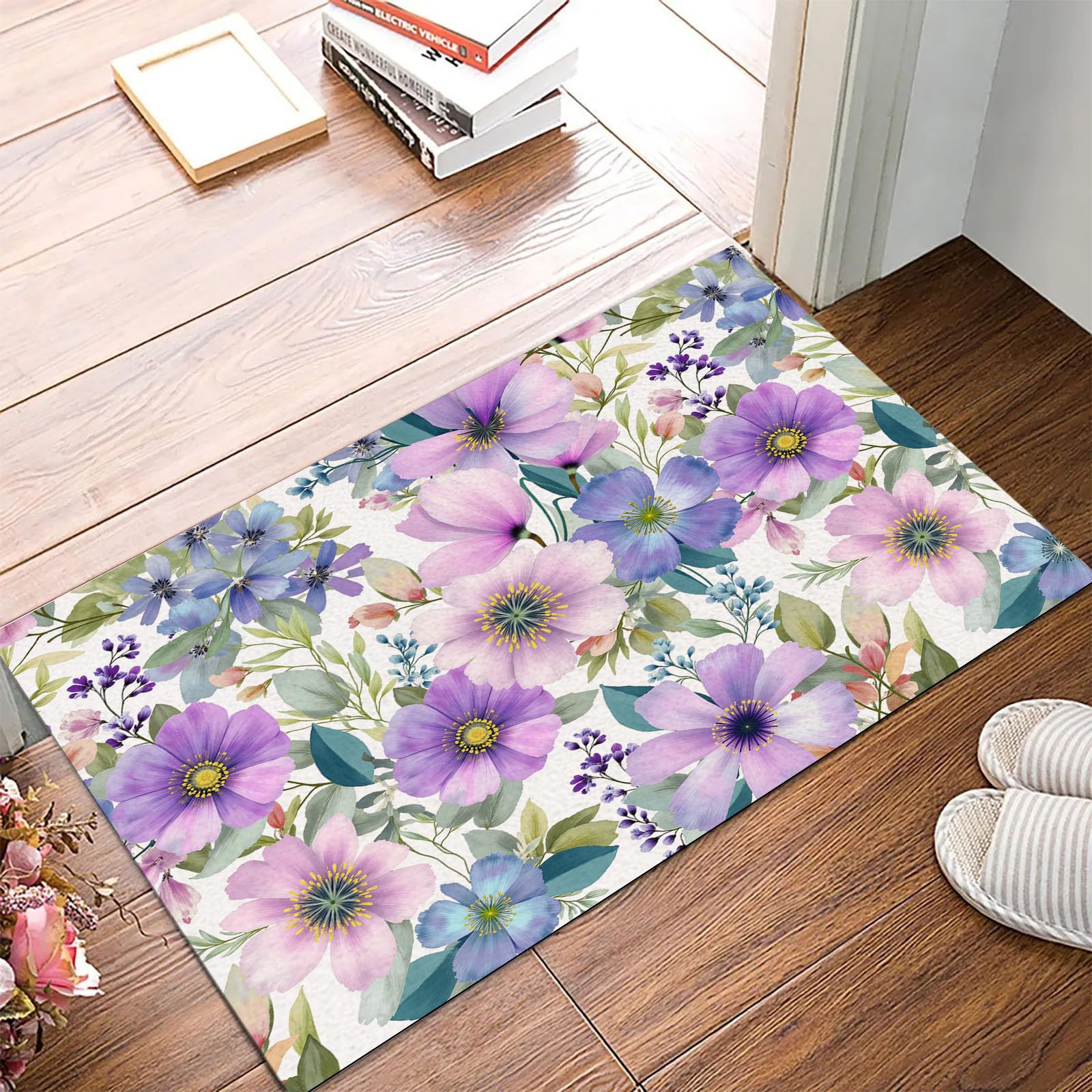 Paillasson entree exterieur interieur tapis de porte lavable violet 60x90cm
