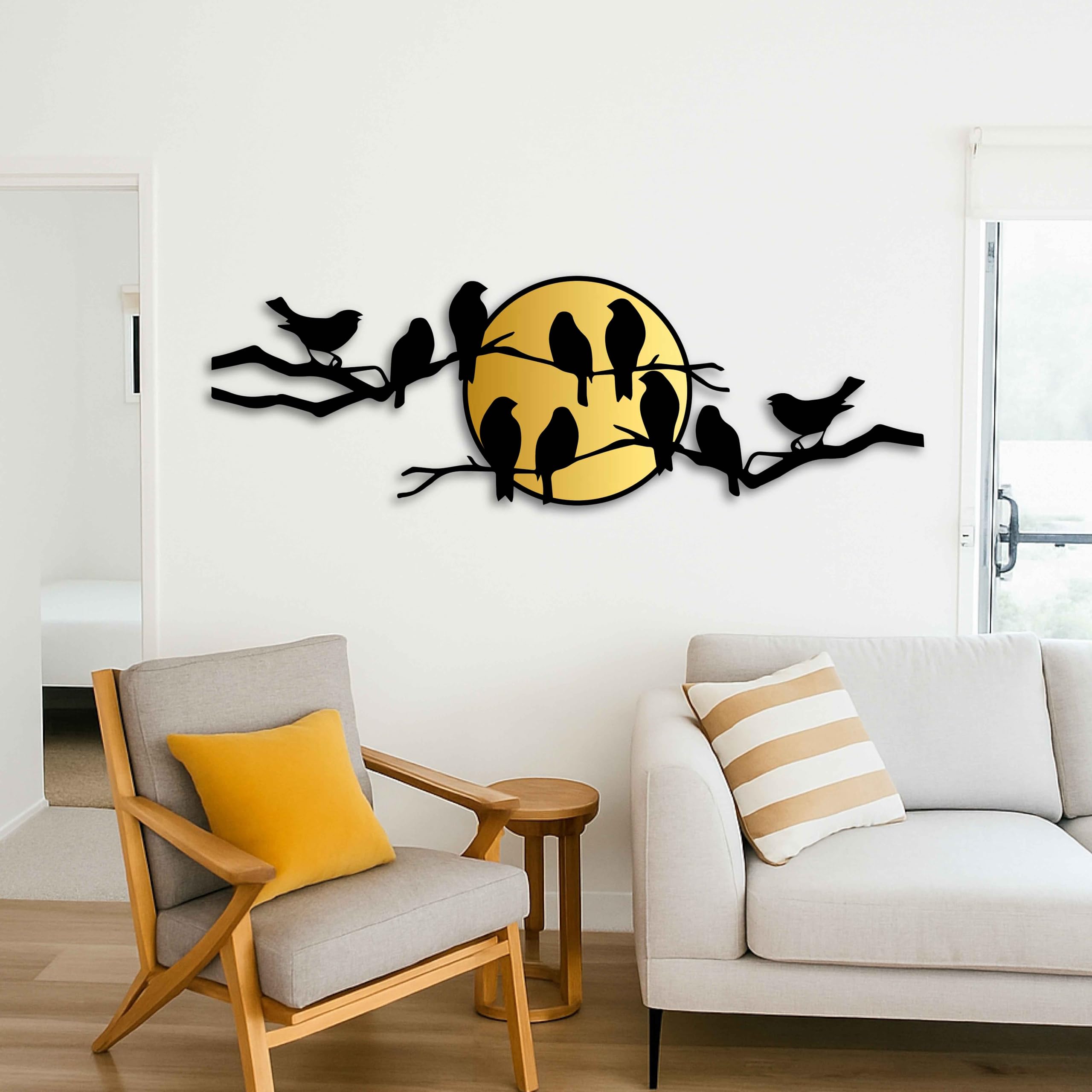Vögel Metall Wanddekoration, Vogel auf Ast Metall Wandkunst Outdoor Vögel und Sonnenuntergang Dekoration, Baum Ast Wandkunst für Terrasse, Veranda, Garten und Outdoor, Moderne Wohnkultur für