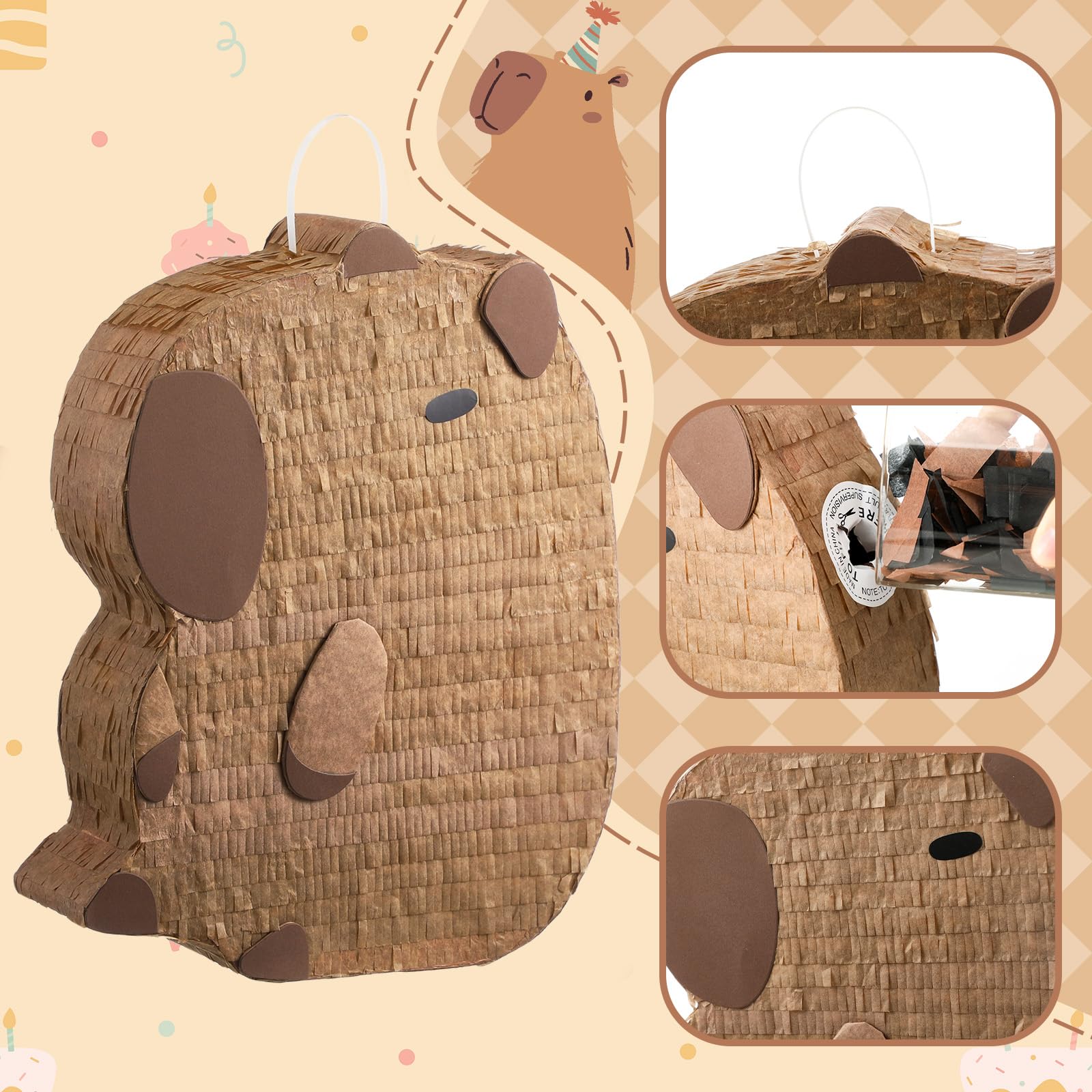 Seenelling Piñata de capibara con temática de capibara para suministros de fiesta de fiesta, festivales de Navidad, accesorios de fotos de vacaciones, suministros de fiesta, decoración de centro de