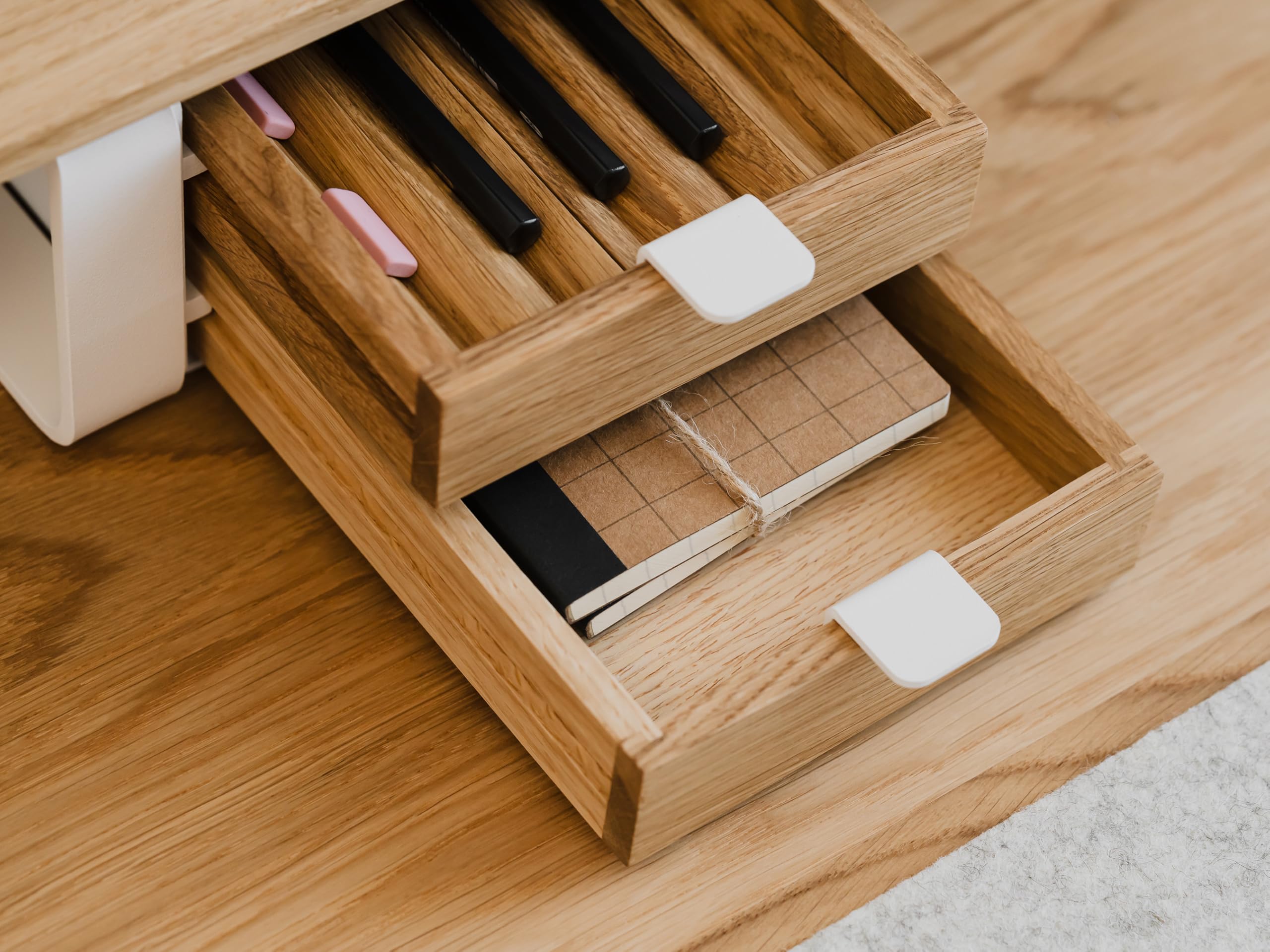 Oakywood - Schublade Schreibtisch Organizer - Kleiner Aufbewahrungsbox aus Massivholz, Dokumentenhalter - Büro Organizer, Schubladen Box - für Büro Zuhause - Schwarz, Eiche - Größe Dual