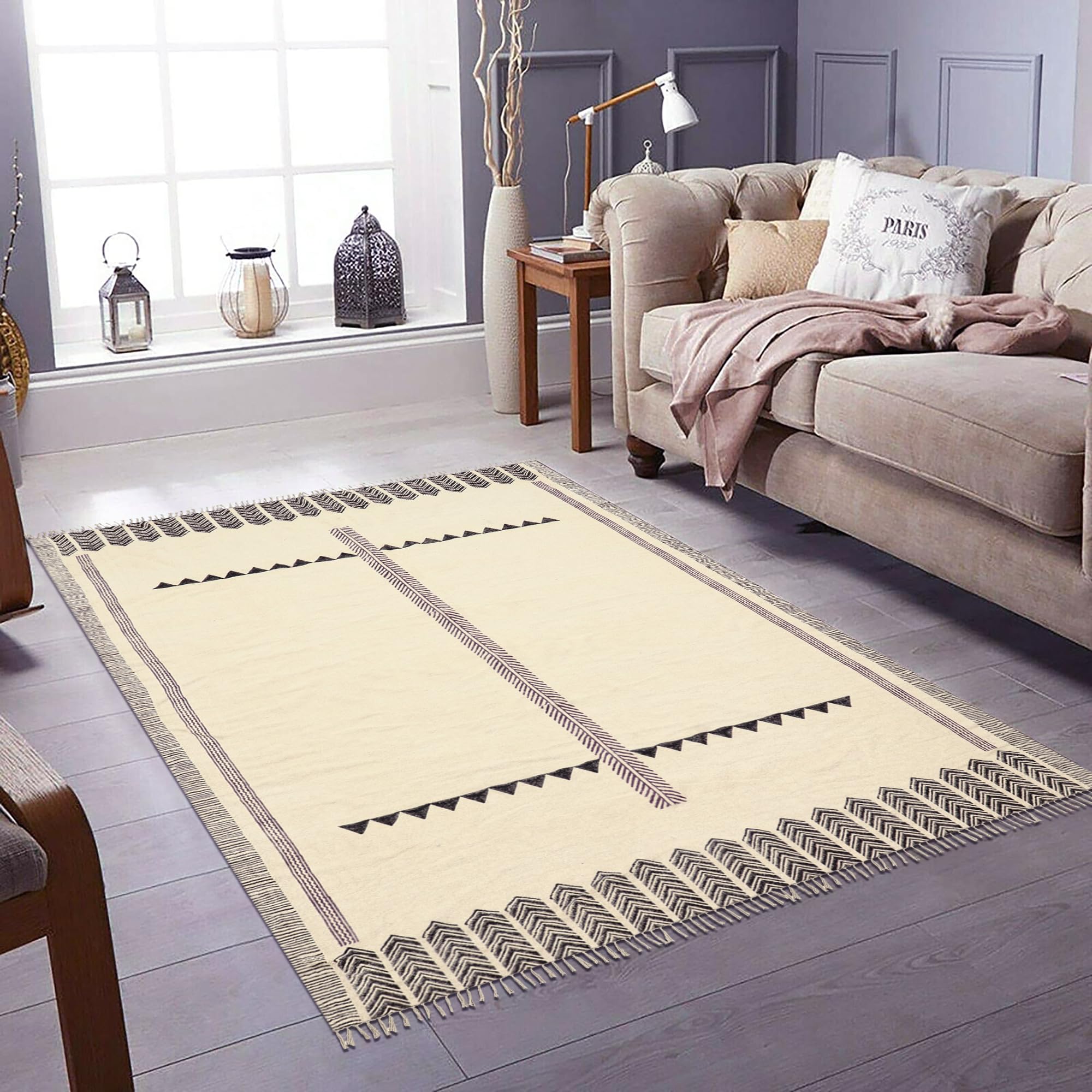 Tapis bohème en coton tissé à la main 120x300 cm lavable
