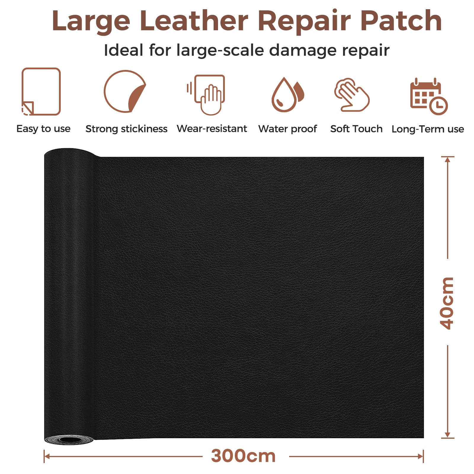 Pelle Adesiva Per Riparazioni 30x200cm - Toppa Autoadesiva Per Divani, Sedili Auto, Mobili In Pelle (Marrone Scuro) - Foto 4