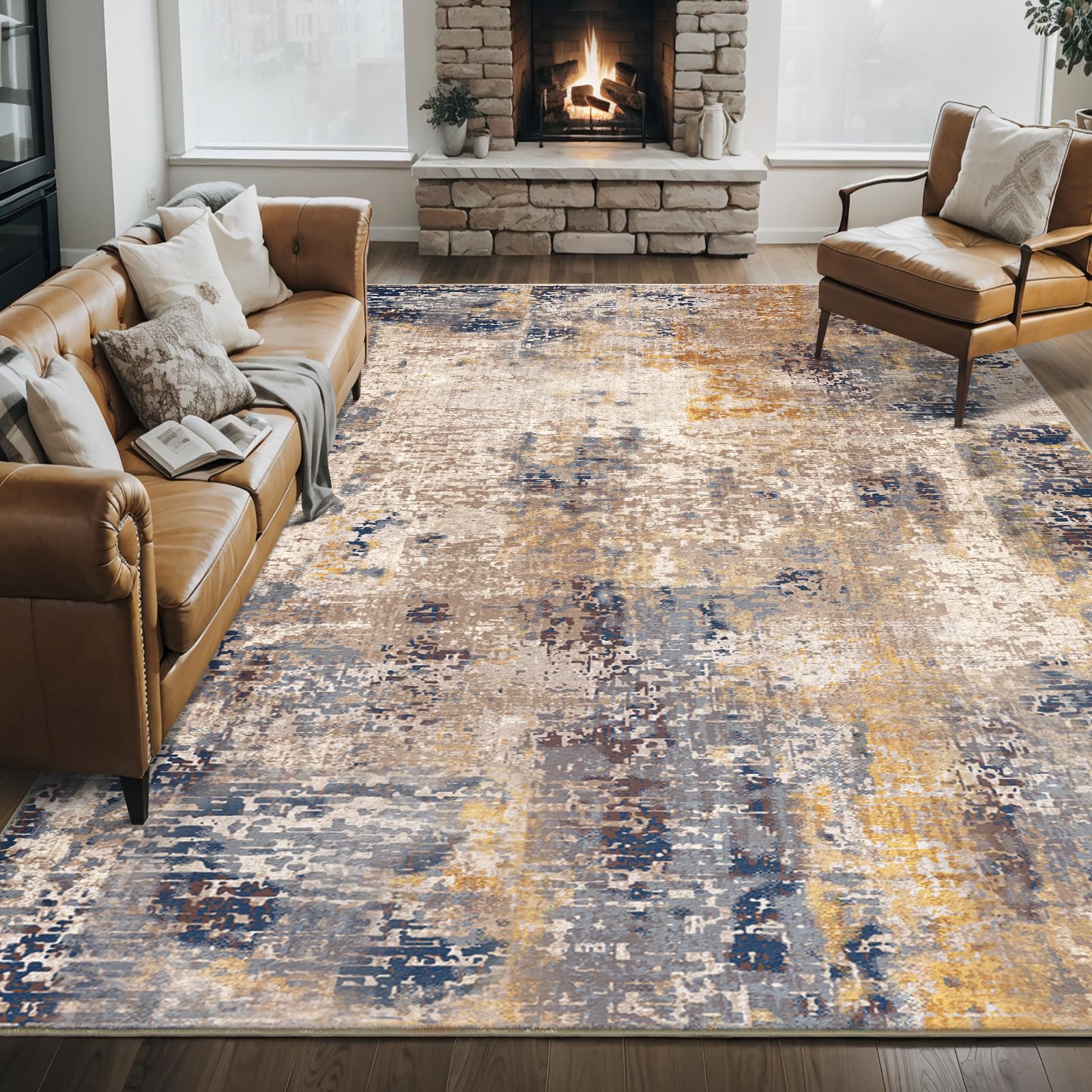 Area Rug 5x7 Washable Rugs Modern Abstract Area Rug Soft Non-Slip Non-Shedding Faux Wool Stain Resistant Floor Carpets for Living Room Bedroom Dining