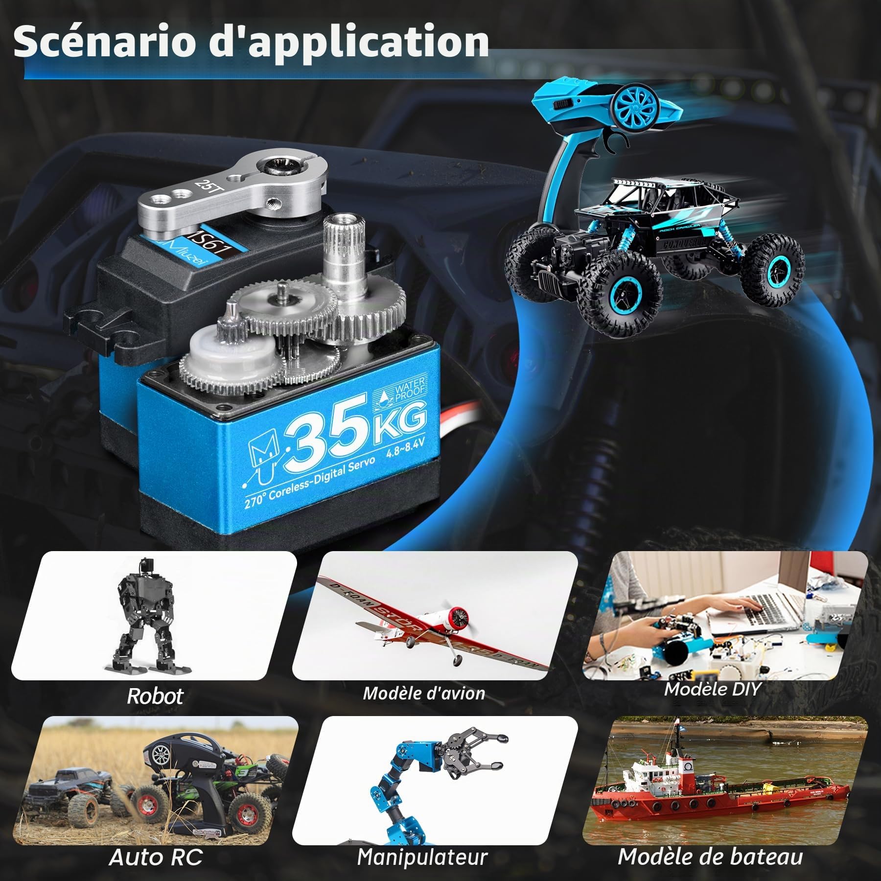 Miuzei Servo RC 35 kg 270° Digital Servomoteur Boîte de Vitesses en Métal Étanche 8,4 V pour Voiture 1/10 1/8 Robot Bras Avion