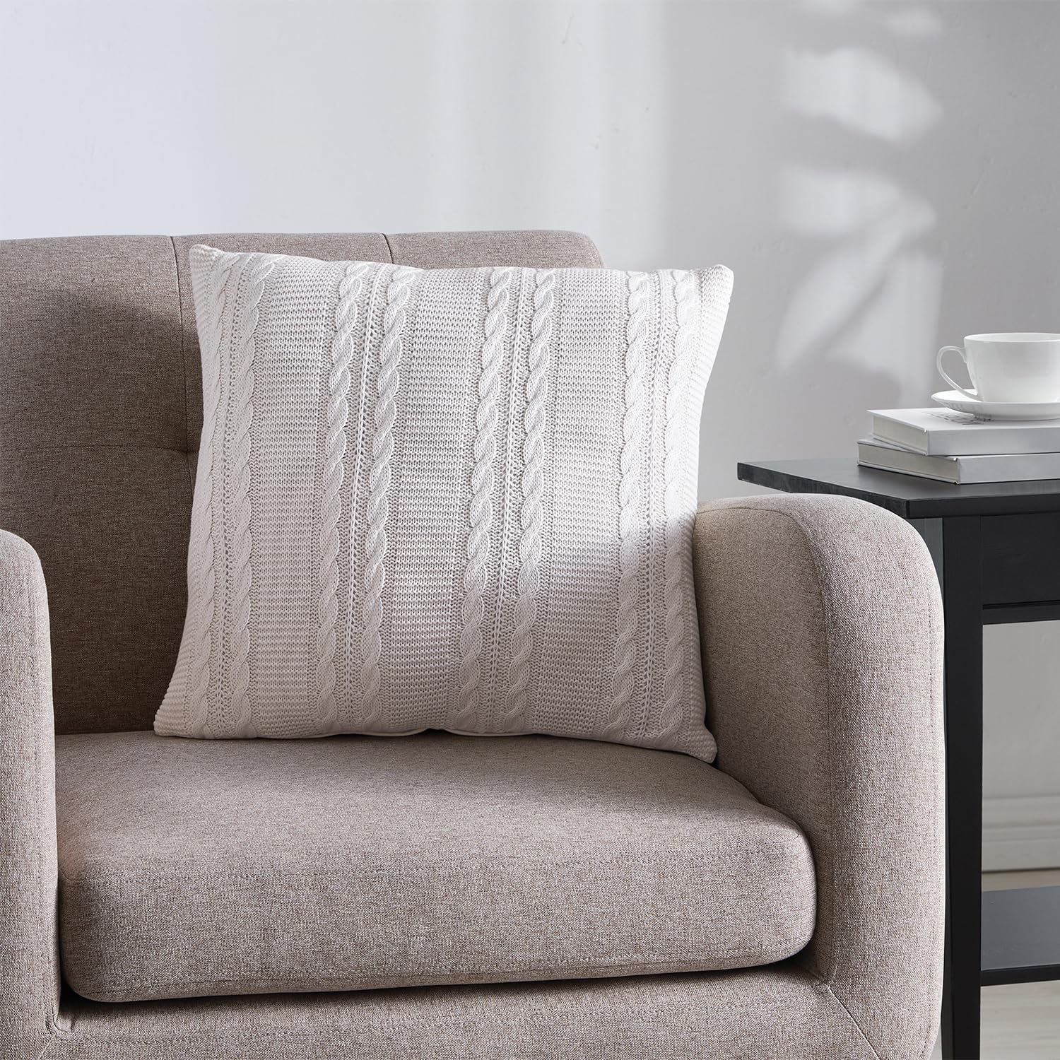 VCNY Home - Throw Pillow, Cotton Cable Knit Decorative Pillow for Bed or Couch (Dublin White, 18" x 18")