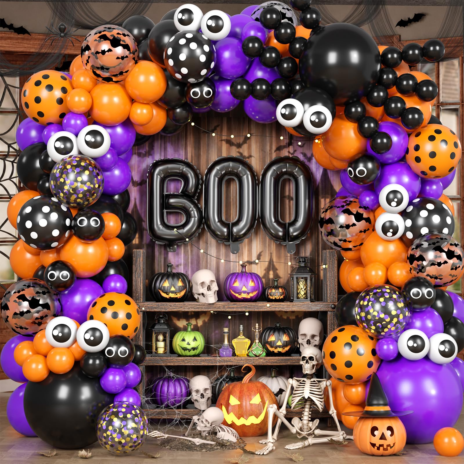 Halloween Balloons Garland Arch Kit, Black Purple Orange Boo Party Balloon