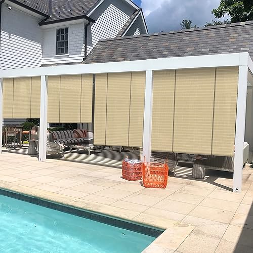 Miniatura 6 de ECOOPTS Persiana enrollable con huecos a rayas, para balcón, patio, porche, patio trasero, glorieta para exteriores (8 pies de ancho x 6 pies de