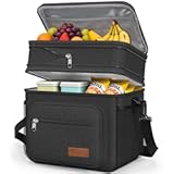HOTOR Lunch Box for Men & Women - Double-Layer Insulated Lunch Bag with Leakproof Liner&comma; Portable Cooler for Work&comma; Travel&comma; or Picnic&comma; Black&comma; 12L&comma; 11&period;1" x 9&period;7" x 6&period;7"
