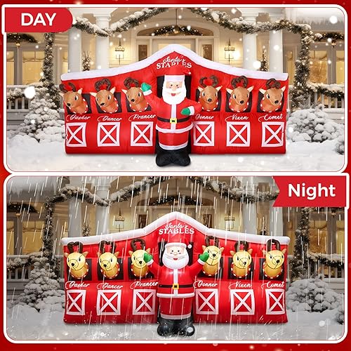Miniatura 3 de Papá Noel inflable gigante de Navidad de 9.84 pies de largo 2025 en establo de renos, decoraciones de Navidad de patio inflable con luces LED para