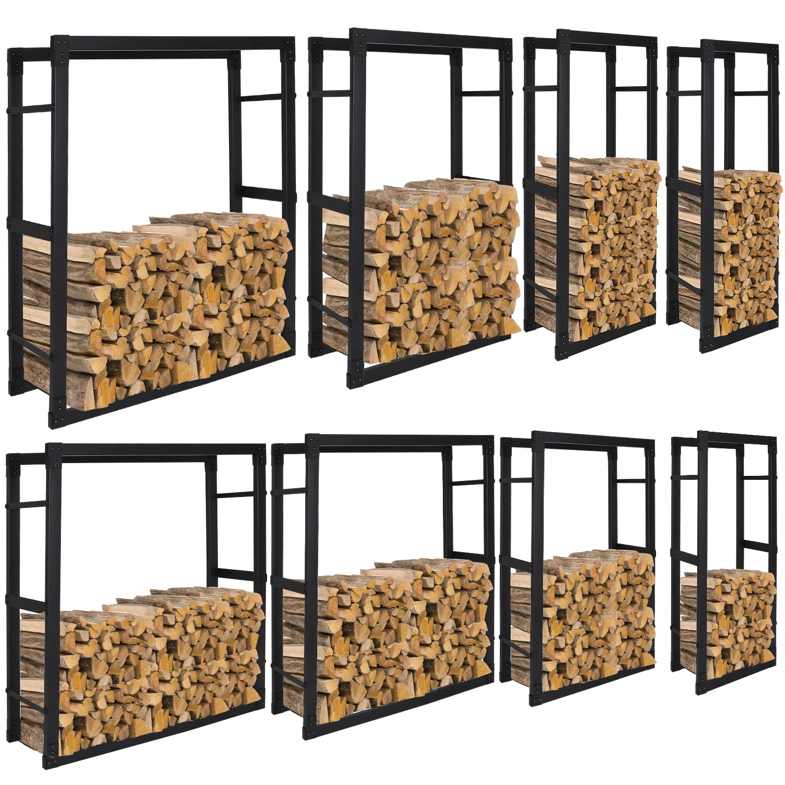 Lospitch Étagère pour bûches de cheminée en acier, Support intérieur pour bois de chauffage stable, Pour bûches, Aide à l'empilage - Butler en bois stable, Noir (25 x 80 x 100 cm)