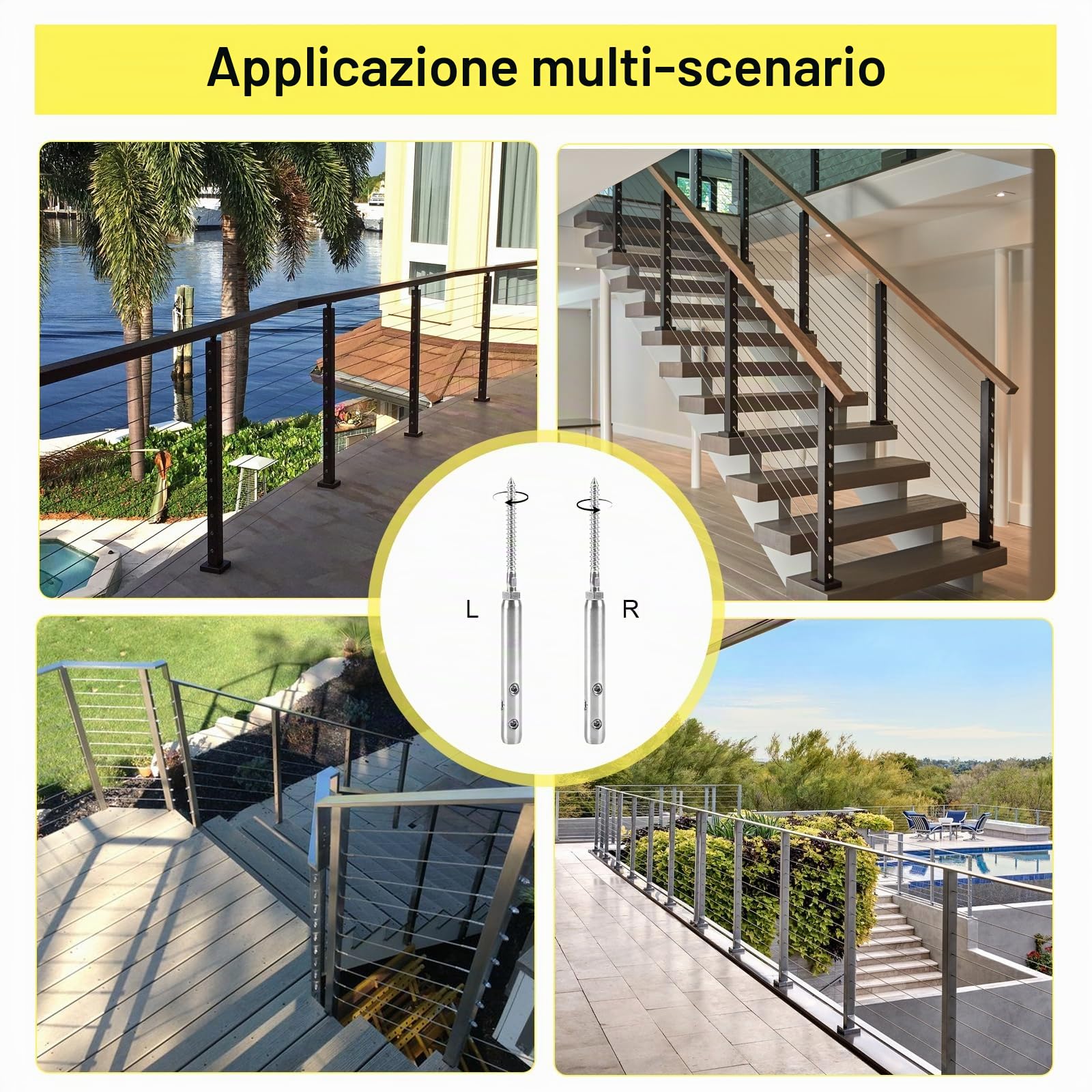 Tendifilo per recinzioni 3 mm Vite di Tensionamento in acciaio inossidabile T316 Set per fissaggio cavi e ringhiere – 10 Filettature destrorse e 10 Sinistrorse (20 pezzi)
