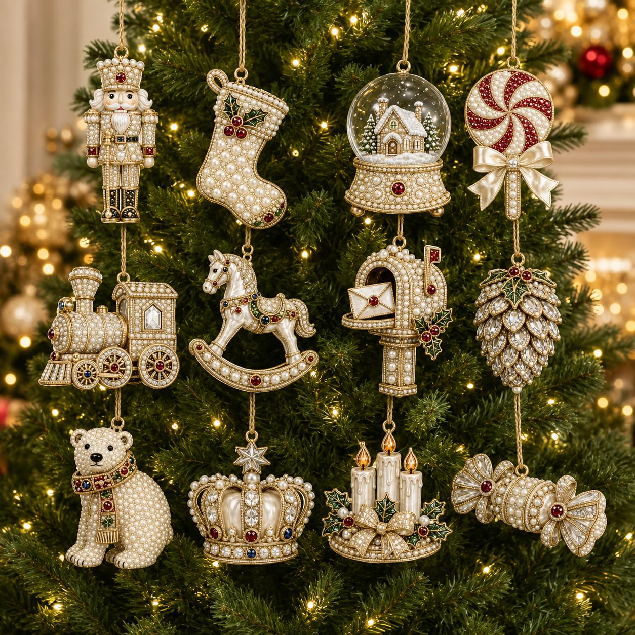 12Pcs Pearl Art Christmas Ornaments DIY Pearl Diamond Art Kits for Adults โ image 1
