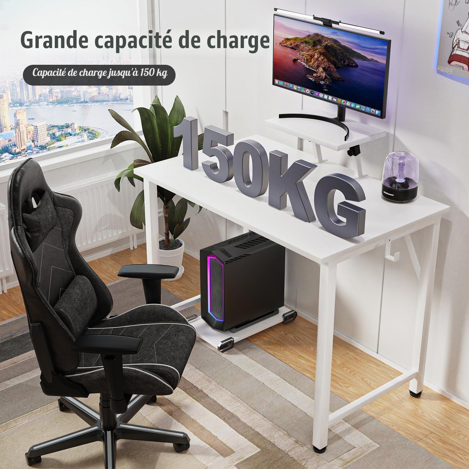 Bureau Informatique 80x40cm, Bureau d'Ordinateur Simple, Petit Table de Bureaux avec Support Amovible de Surélévation, Adapté au Bureaux, au Salon, à la Maison (Blanc)