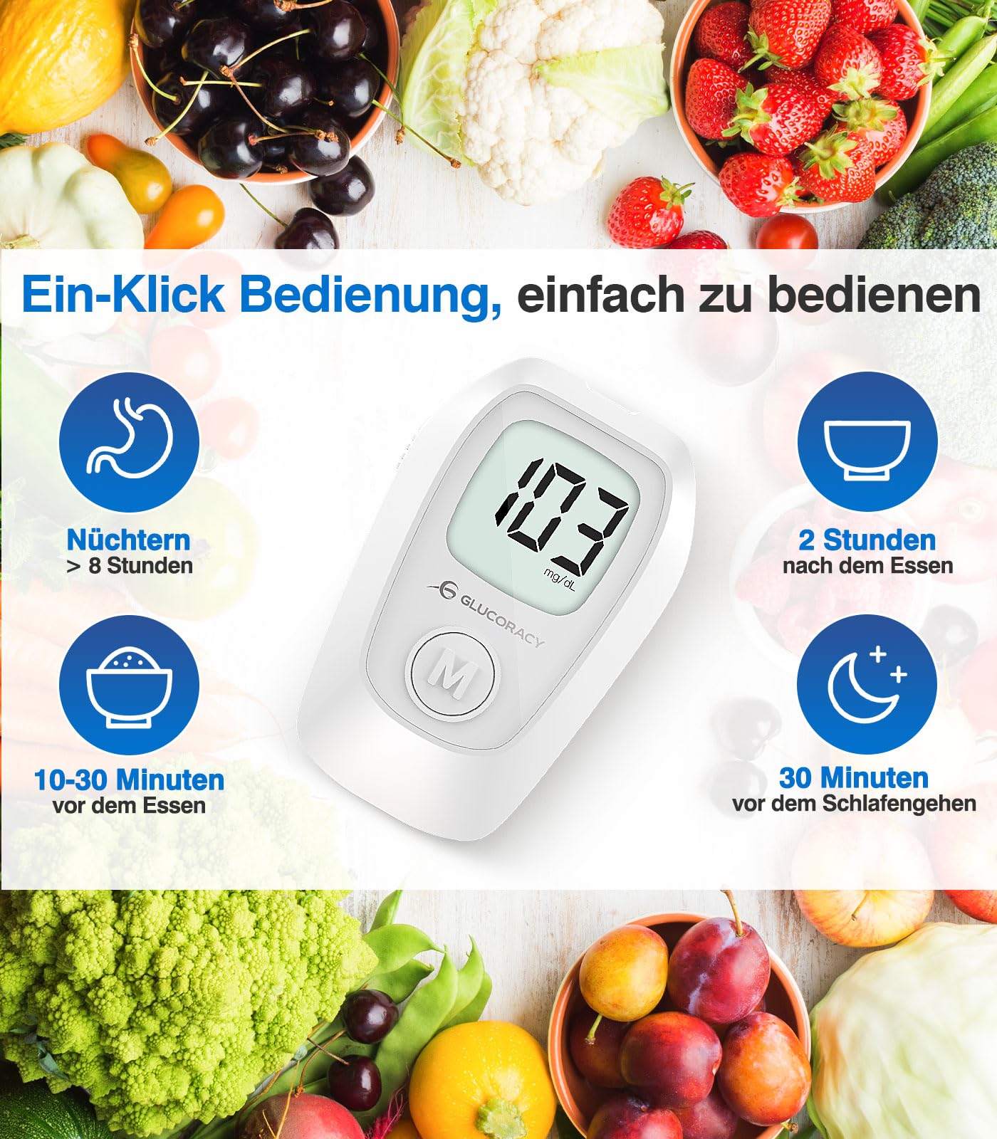 Glucoracy G-425 Blutzuckermessgerät-Set, Blutzuckertest-Set mit Stechhilfe, 100 Teststreifen und 100 Lanzetten, Glukosemessgerät für zu Hause, Diabetes-Selbsttest-Set für den Heimgebrauch