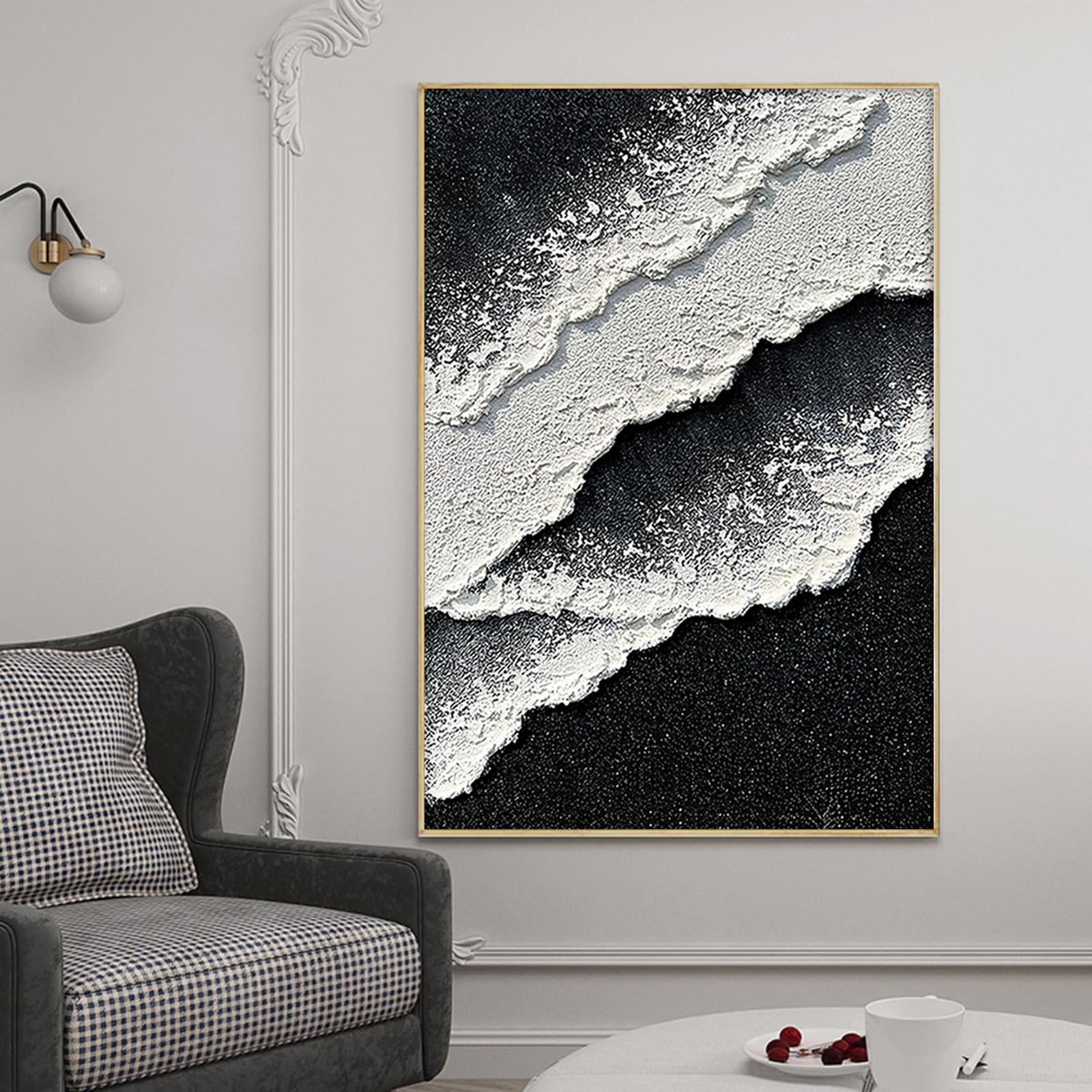 Amazon.co.jp: 黒 白 抽象画 キャンバス 絵画 黒 白 テクスチャ 絵画 