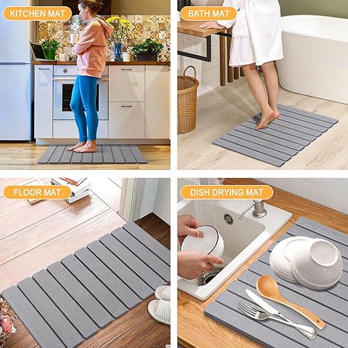 Miniatura 6 de Tapete de baño de piedra para baño, tierra de diatomeas, tapete de baño de secado rápido, tapete de baño antideslizante para baño, cocina, bañera