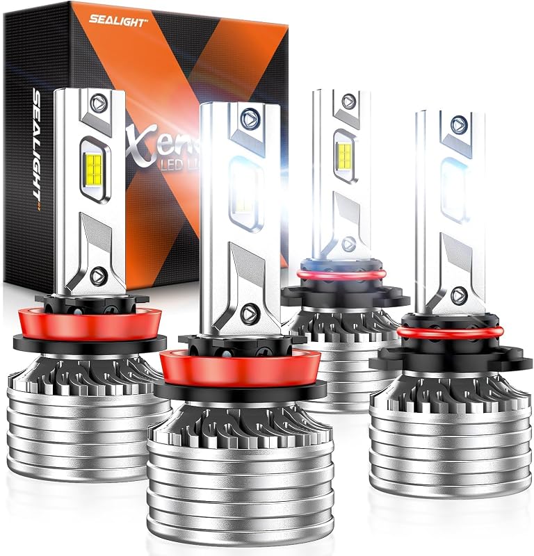 Lâmpadas LED SEALIGHT 9005 HB3 e H11 H8/H9 6500 K branca para iluminação dianteira – Kit com 4 unidades
