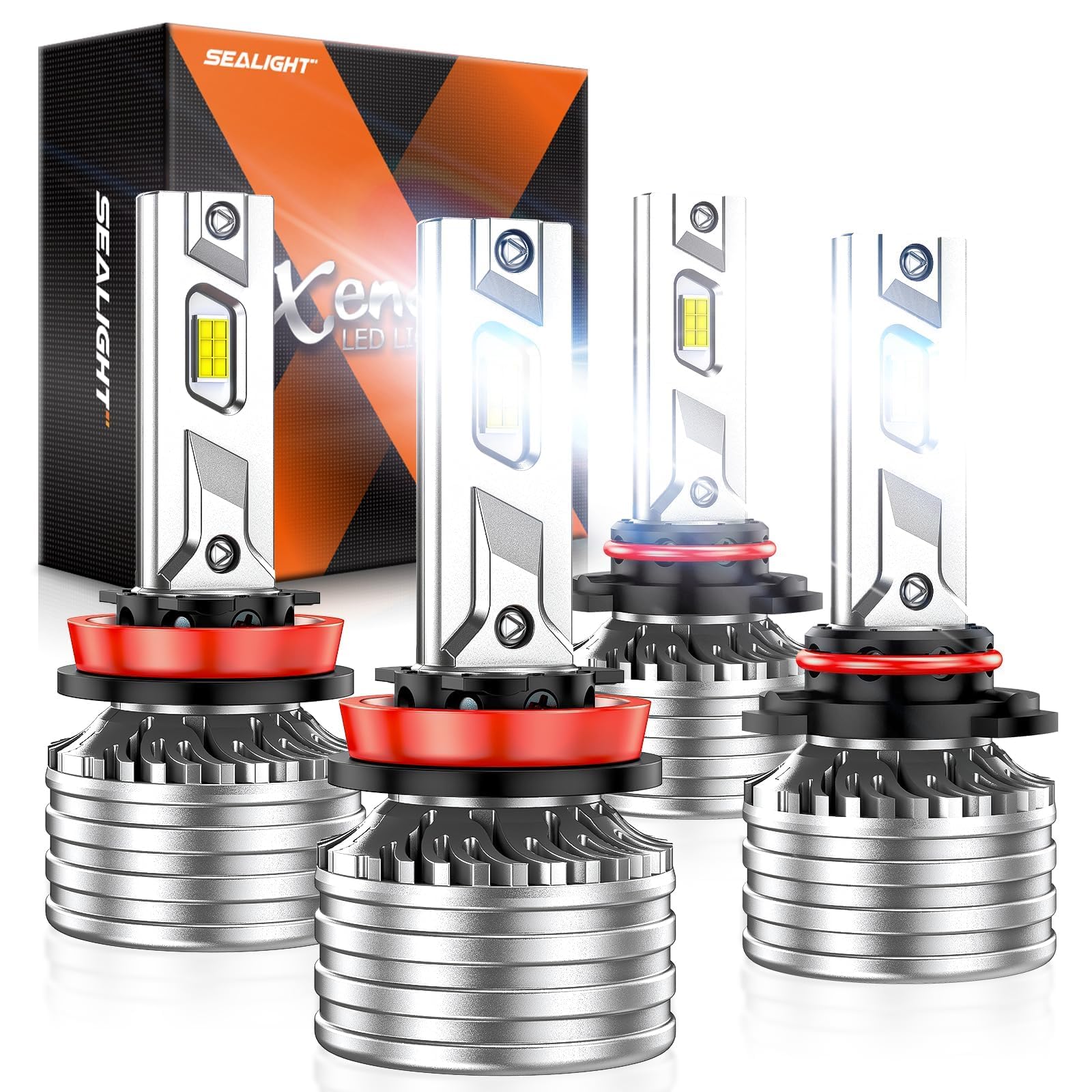 Photo 1 of SEALIGHT 9005 H11 Bulbs, 180,000LM 14X Brightness, HB3 H8/H16/H9 6500K Cool White LED Bulbs, IP68 Waterproof 70000Hrs Lifespan, No Flickering, 1Mins Installation, 4 Pack