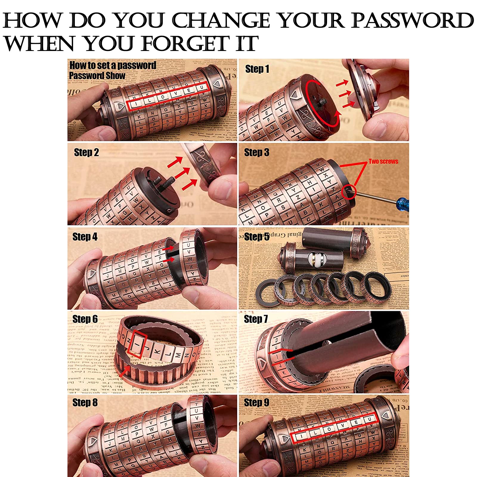 Da Vinci Code Mini Cryptex Cadeau St Saint Valentin Homme Femme Papa Couple Original Femme Homme Maman Mot de Passe avec Deux Anneaux idee Rigolo Secret Personnalisé Cadeau Noel Couple Copine