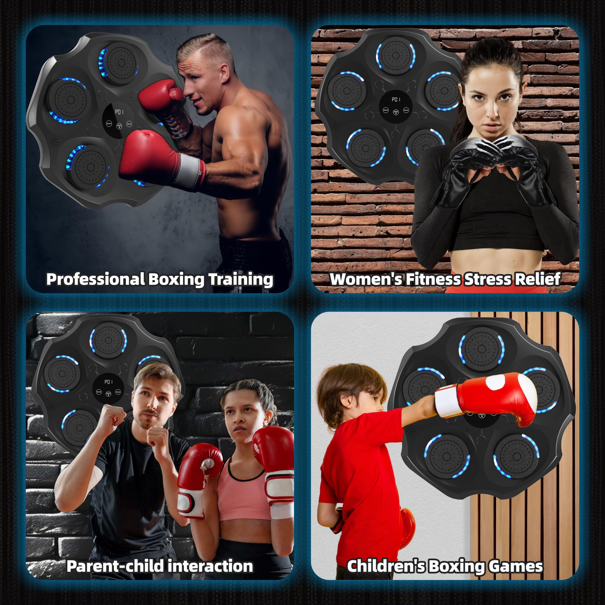 Music Boxing Machine con guantoni da boxe, stile extra grande, intelligente da boxe con Bluetooth, macchina elettronica da boxe per montaggio a parete con 9 modalità di velocità e modalità di