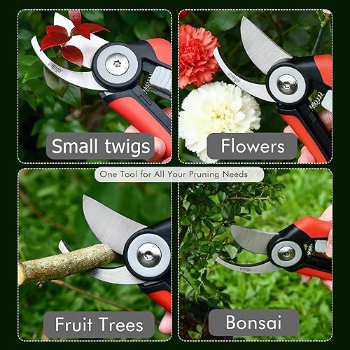 Miniatura 7 de LIVINGO Tijeras de podar Bypass  Cortadoras de jardín resistentes de 8.2 pulgadas con cuchillas curvas, tijeras afiladas para plantas para ramas,